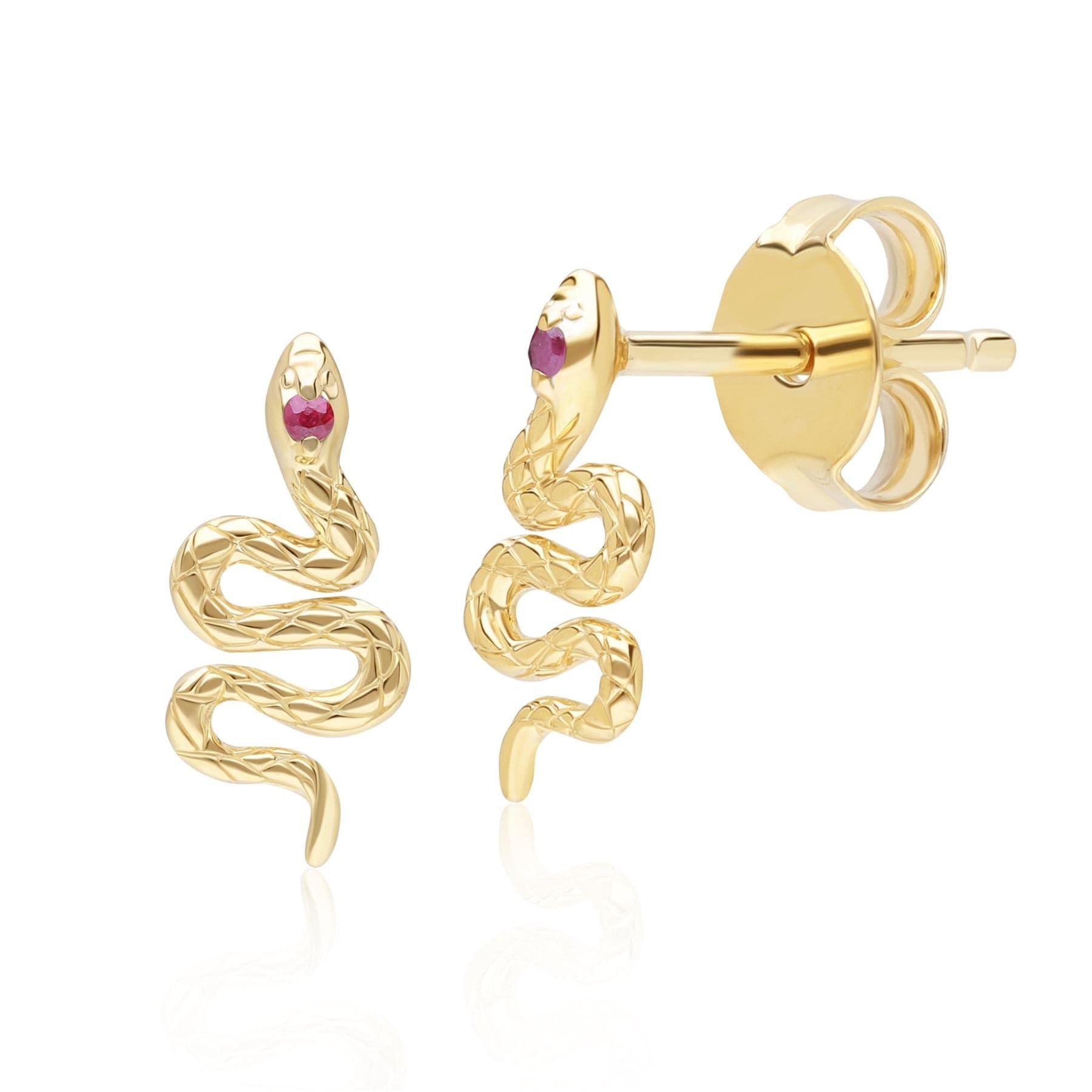 132E2793019 ECFEW™ Ruby Snake Wrap Stud Earrings in 9ct Yellow Gold Front