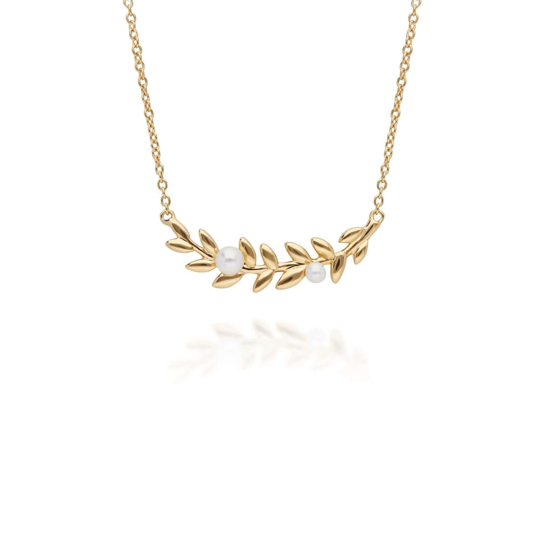 270N035401925-270R058401925 O Leaf Pearl Necklace & Ring Set in Gold Plated 925 Sterling Silver 2