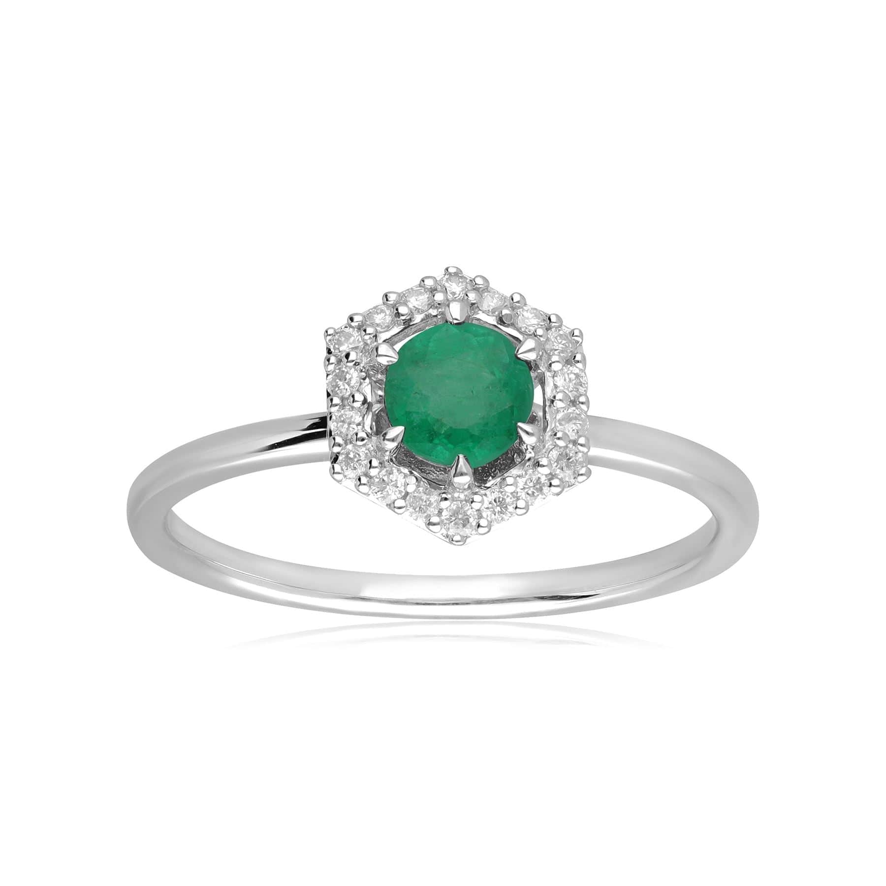 162R0403039 9ct White Gold 0.38ct Emerald & Diamond Halo Ring 4