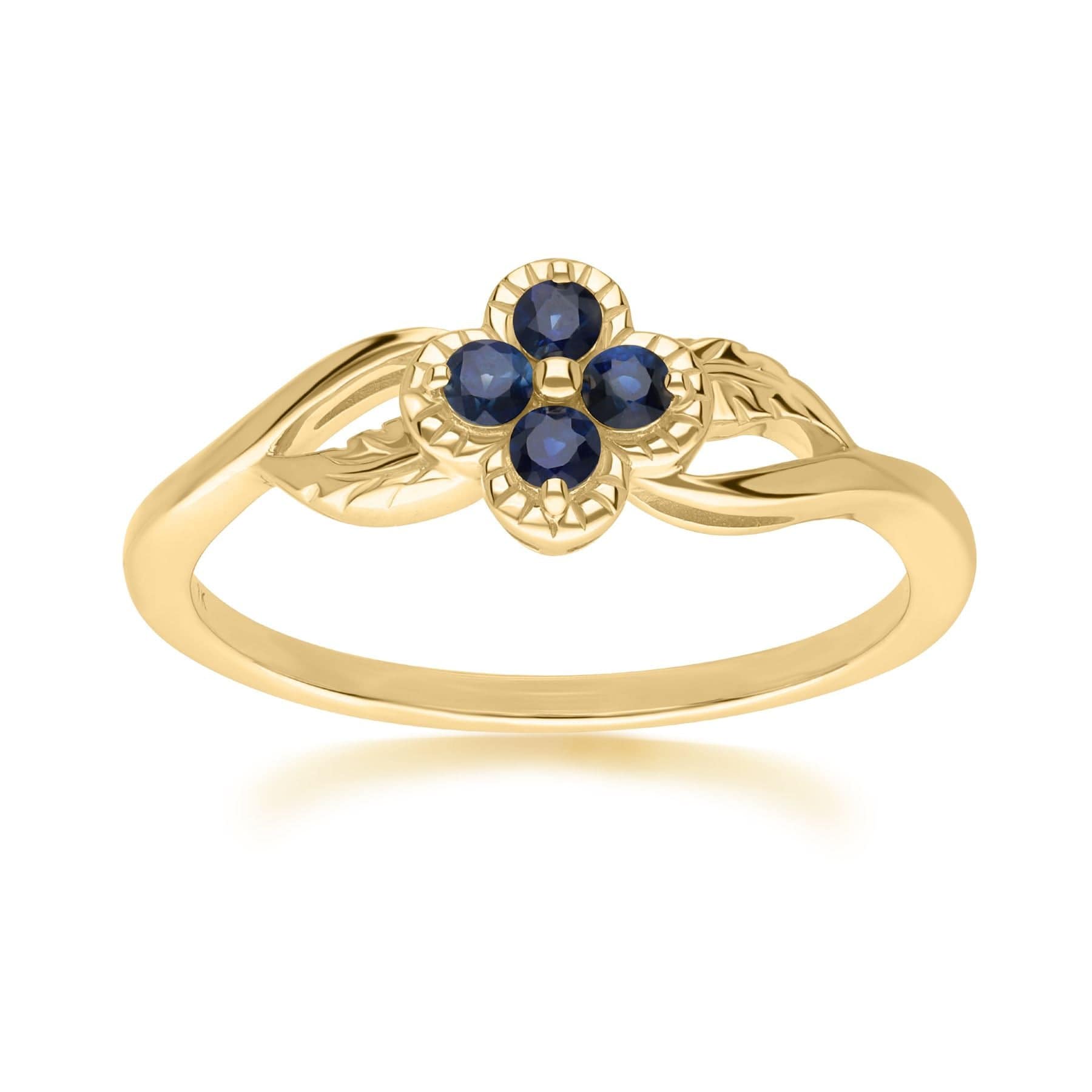 135R2048029 Floral Round Sapphire Ring in 9ct Yellow Gold 1