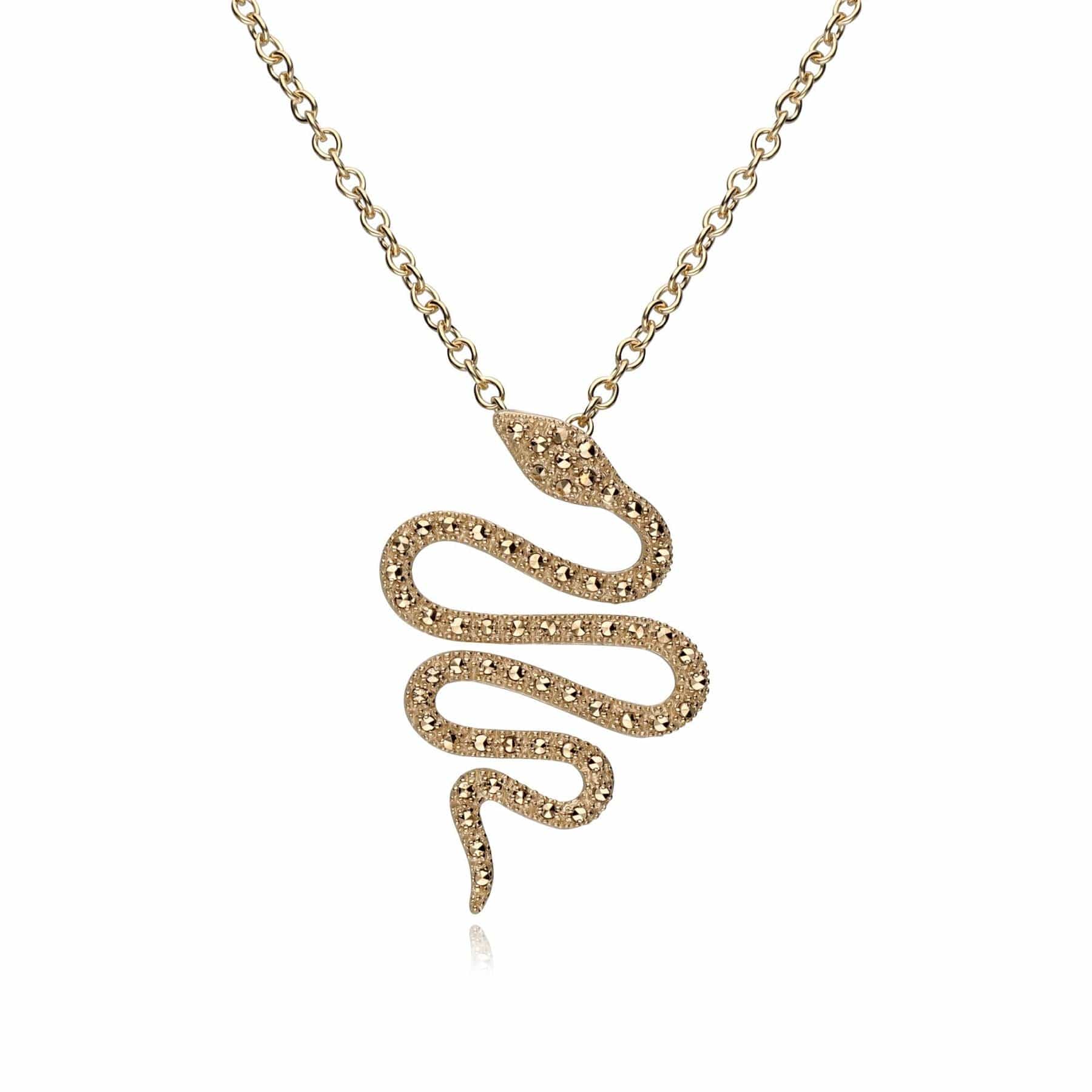 234N030601925 Art Nouveau Marcasite Snake Wrap Necklace in 18ct Gold Plated Silver 1