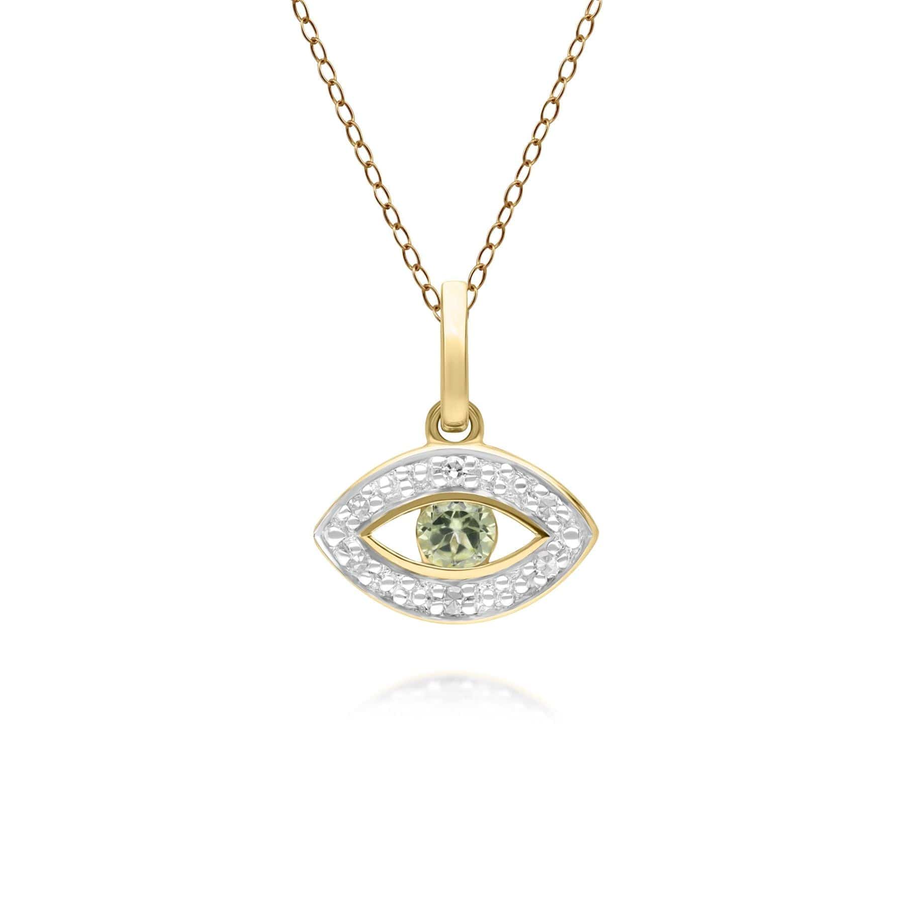 135P2101049 ECFEW™ Dainty Evil Eye Peridot & Diamond Pendant in 9ct Yellow Gold Front