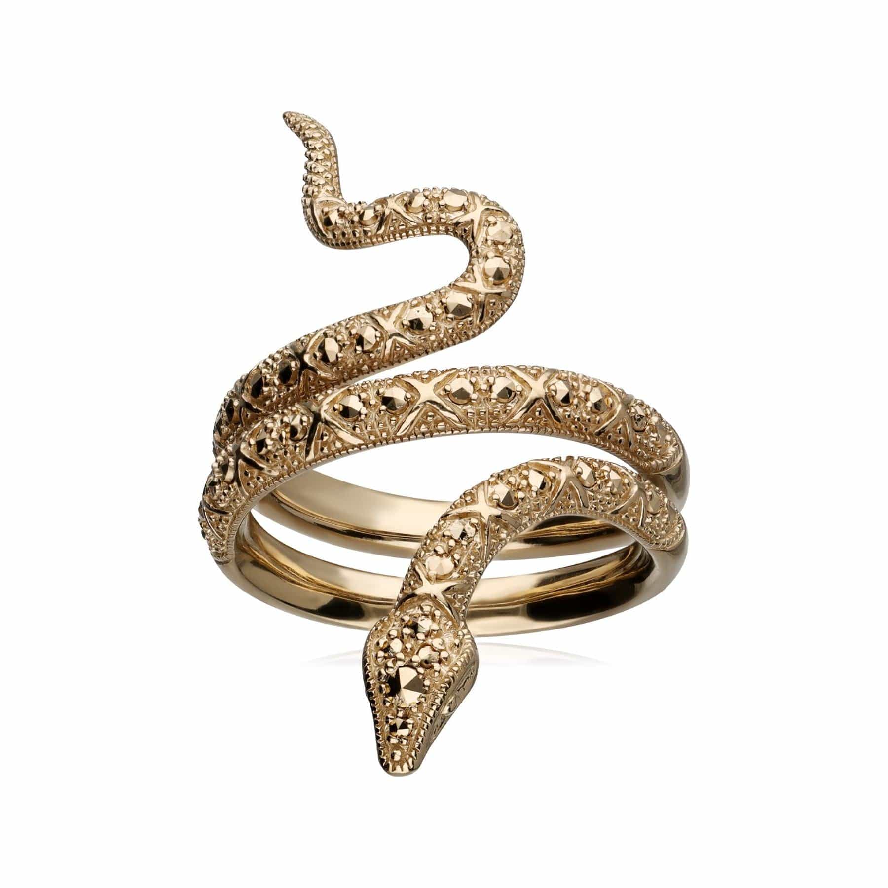 234R043301925 Art Nouveau Marcasite Snake Wrap Ring in 18ct Gold Plated Silver 1