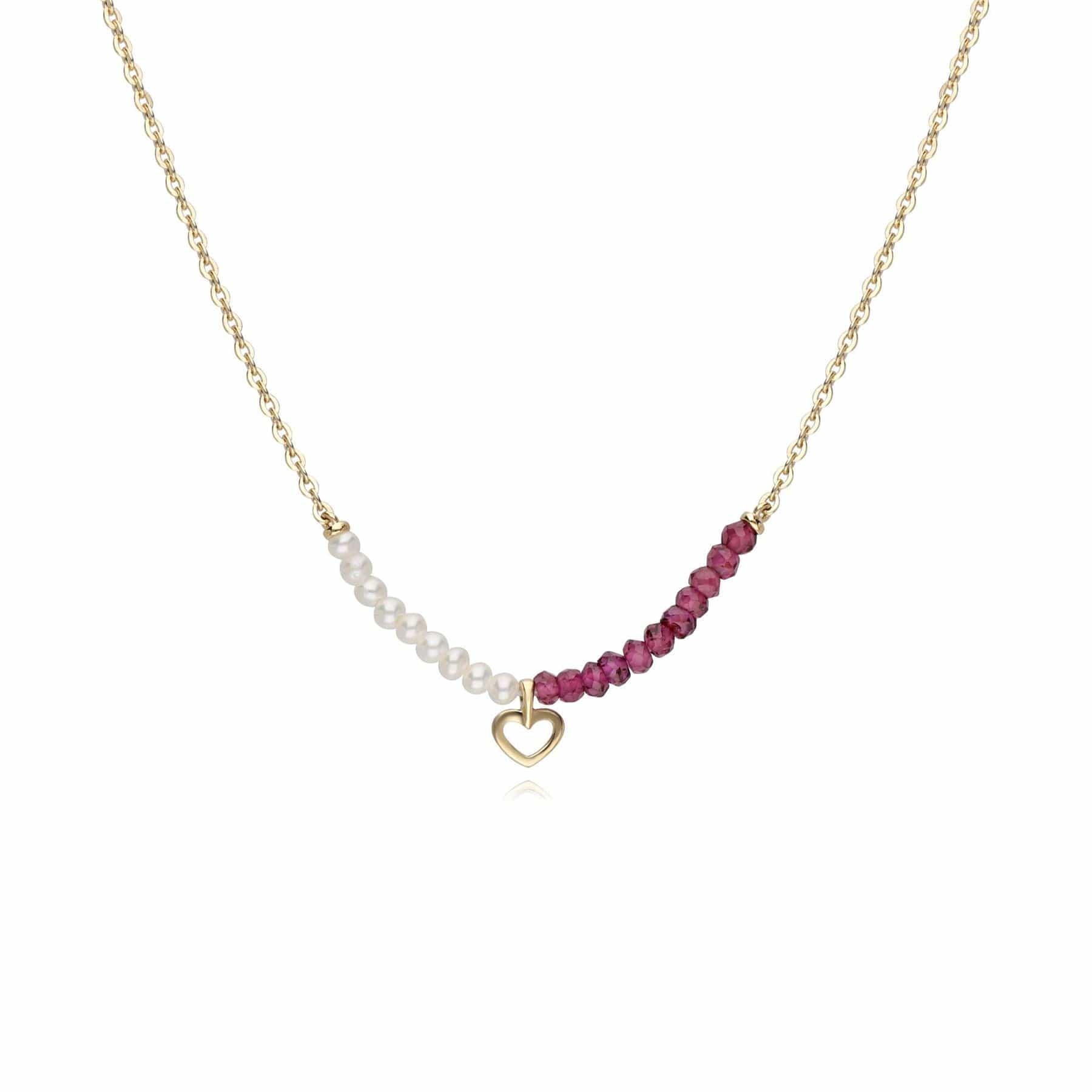 133N1061019 Cultured Freshwater Pearl & Rhodolite Heart Necklace In 9ct Yellow Gold 1