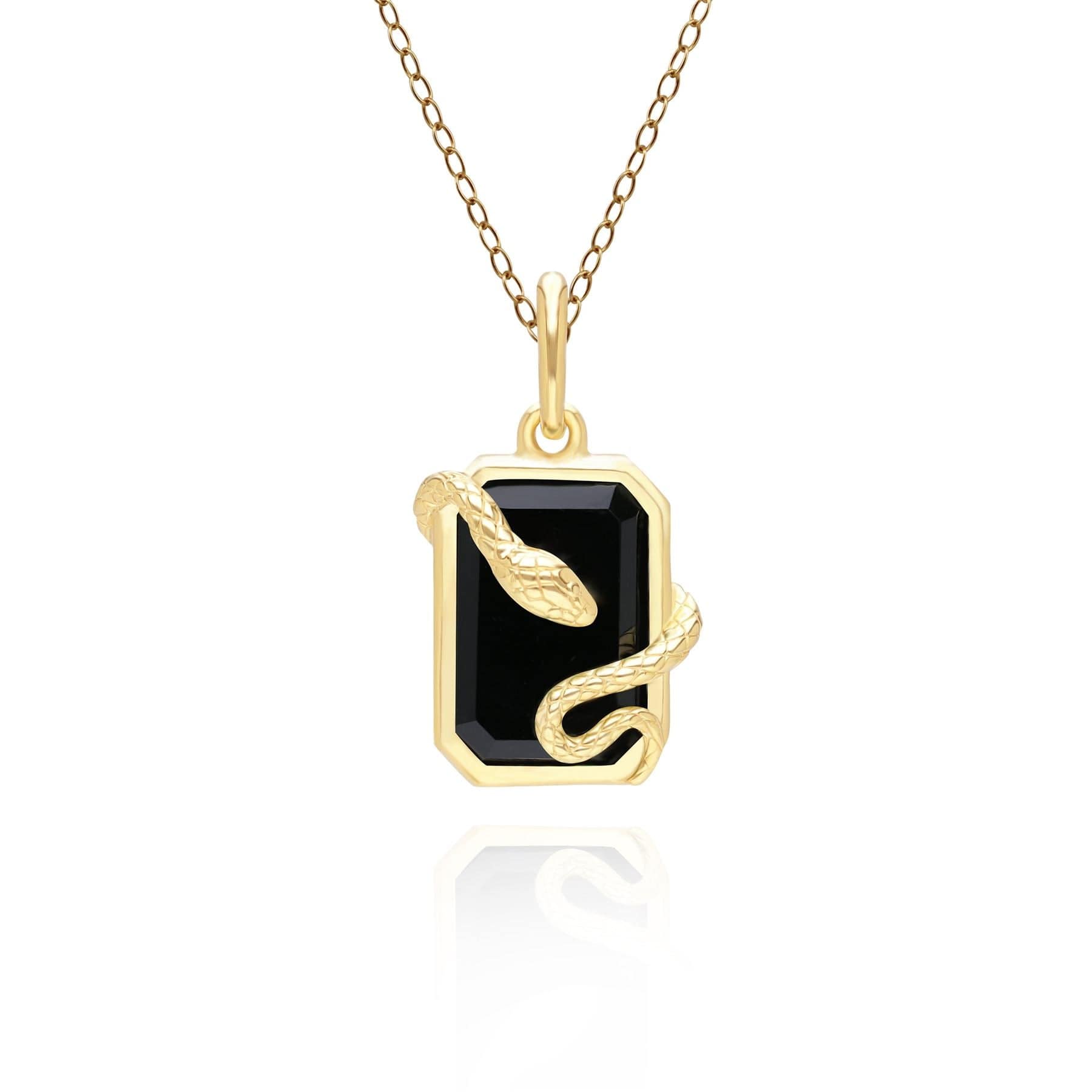 270P034903925 Grand Deco Black Onyx Snake Wrap Pendant in Gold Plated Sterling Silver Front