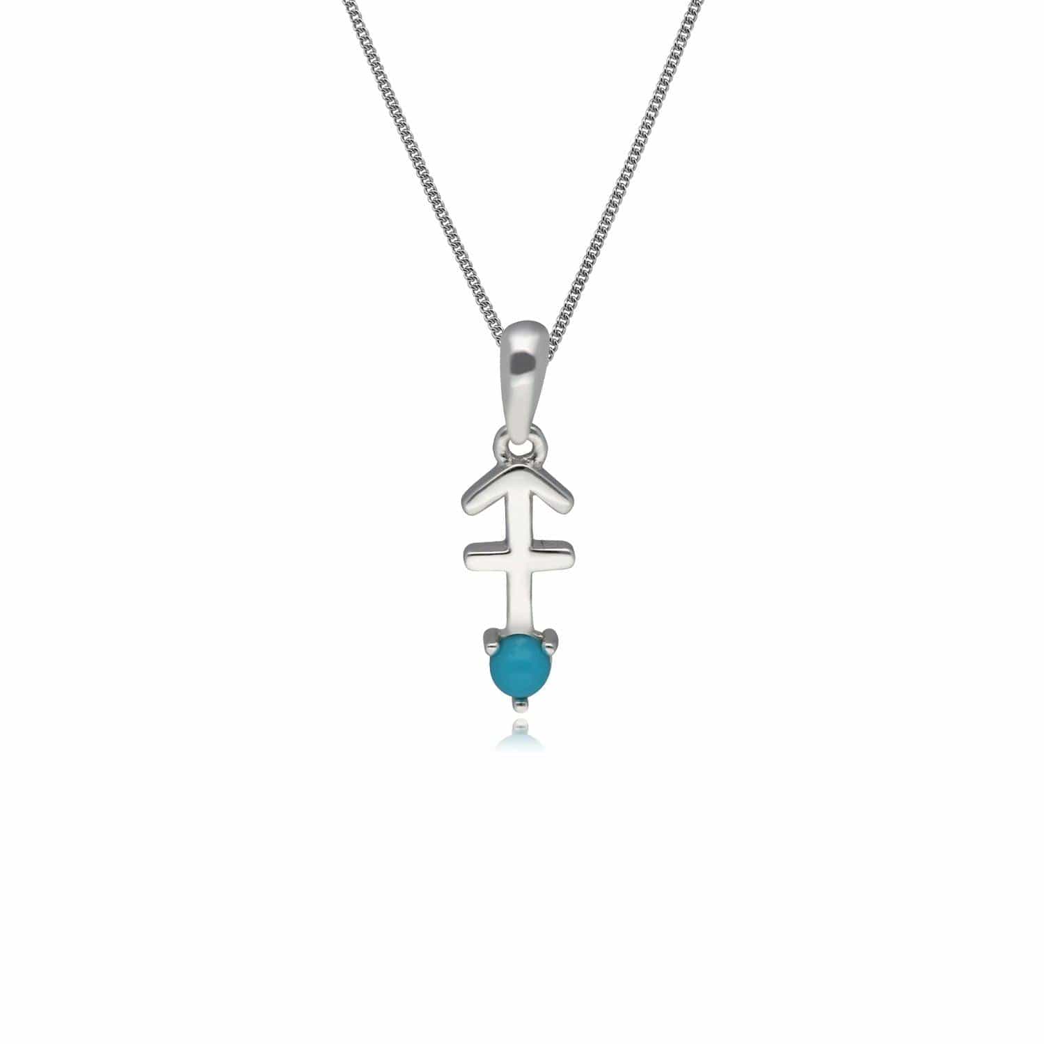162P0242019 Turquoise Sagittarius Zodiac Charm Necklace in 9ct White Gold 1