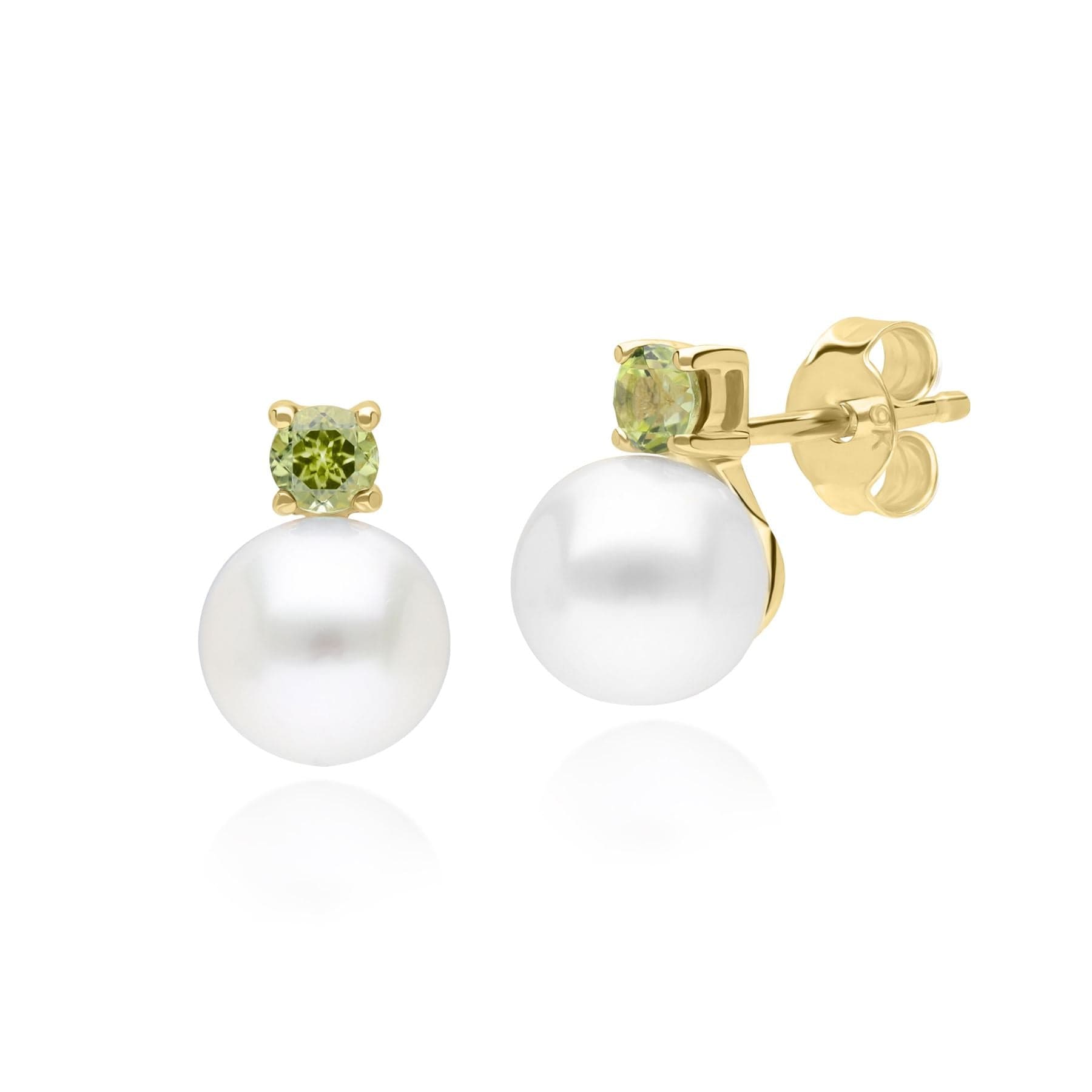 135E1817049 Modern Pearl & Peridot Stud Earrings in 9ct Yellow Gold 1