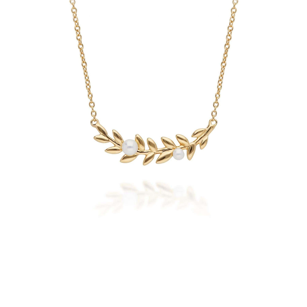 270N035401925-270E028101925 O Leaf Pearl Necklace & Stud Earring Set in Gold Plated 925 Sterling Silver 2