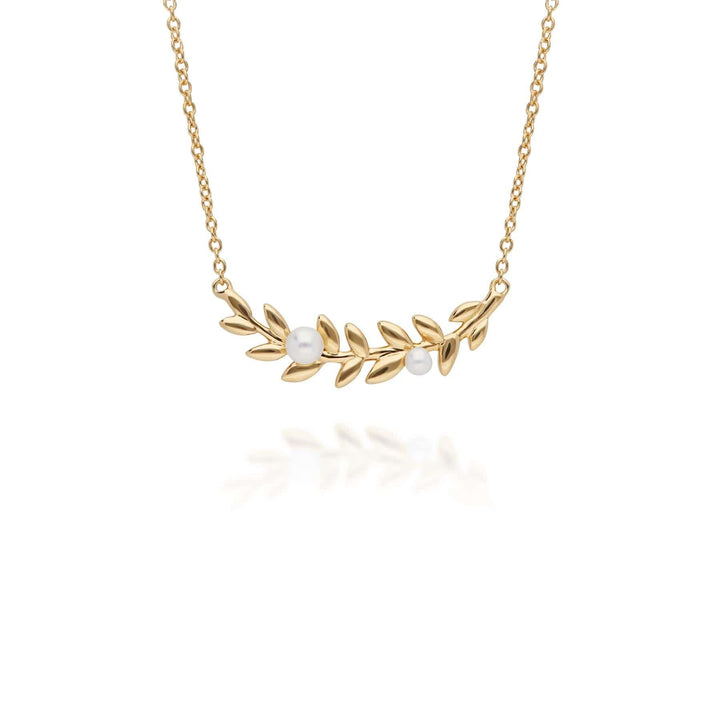 270N035401925-270E028101925 O Leaf Pearl Necklace & Stud Earring Set in Gold Plated 925 Sterling Silver 2