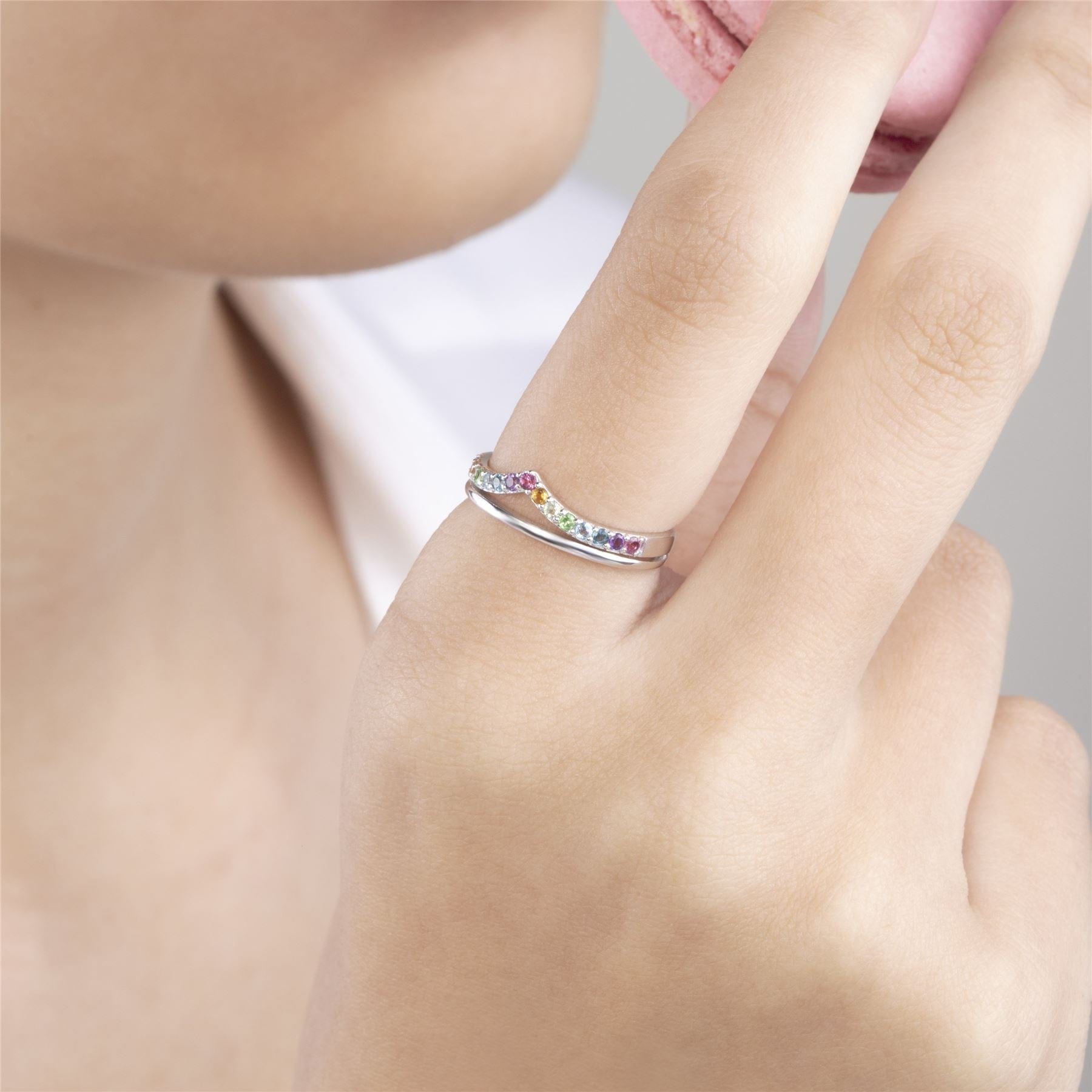 270R060601925 Rainbow Gems Wishbone Style Ring in Sterling Silver 2