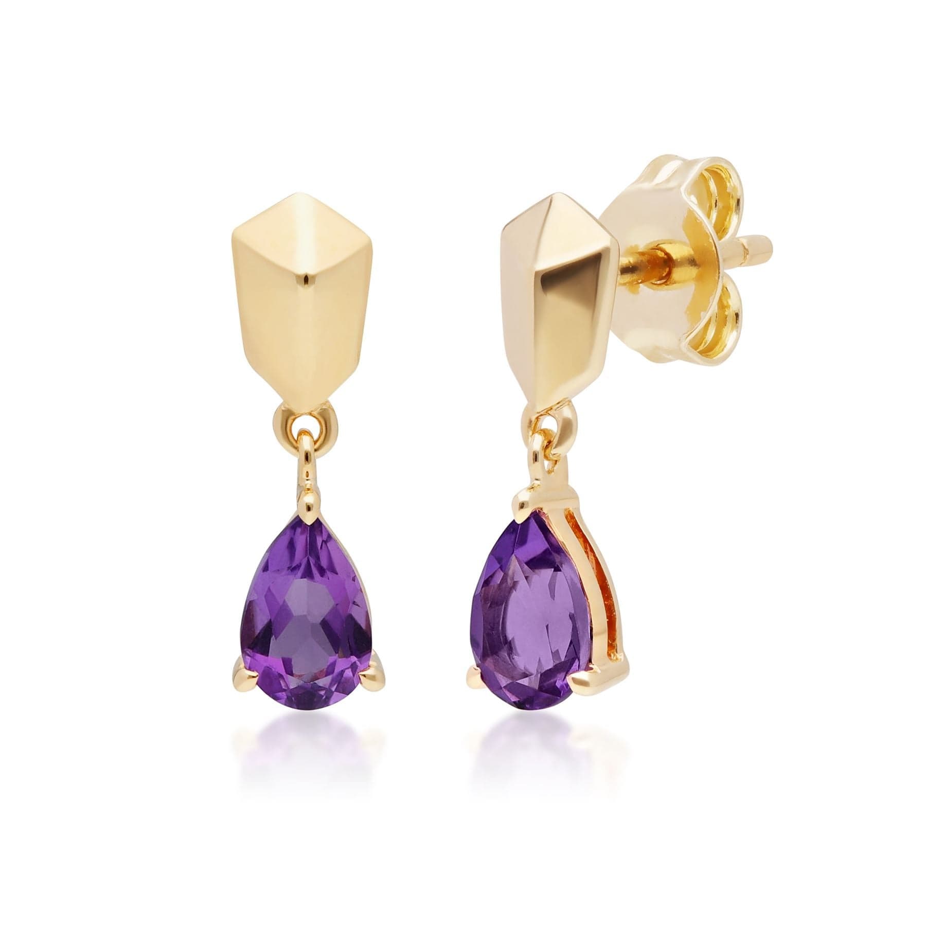 270E028501925 Micro Statement Amethyst Drop Earrings in Gold Plated Sterling Silver 1