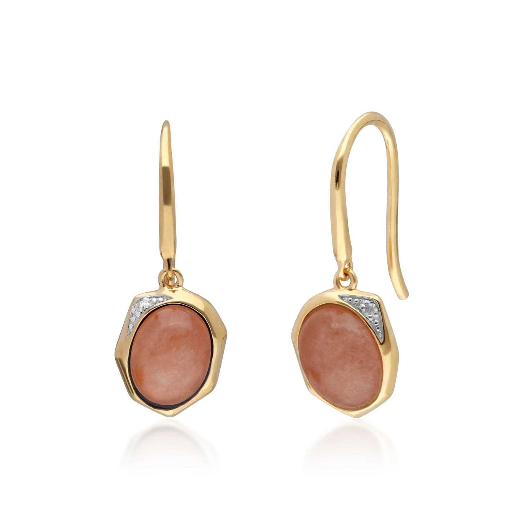 270E027104925 Irregular B Gem Dyed Red Jade & Diamond Drop Earrings in Gold Plated Sterling Silver 1