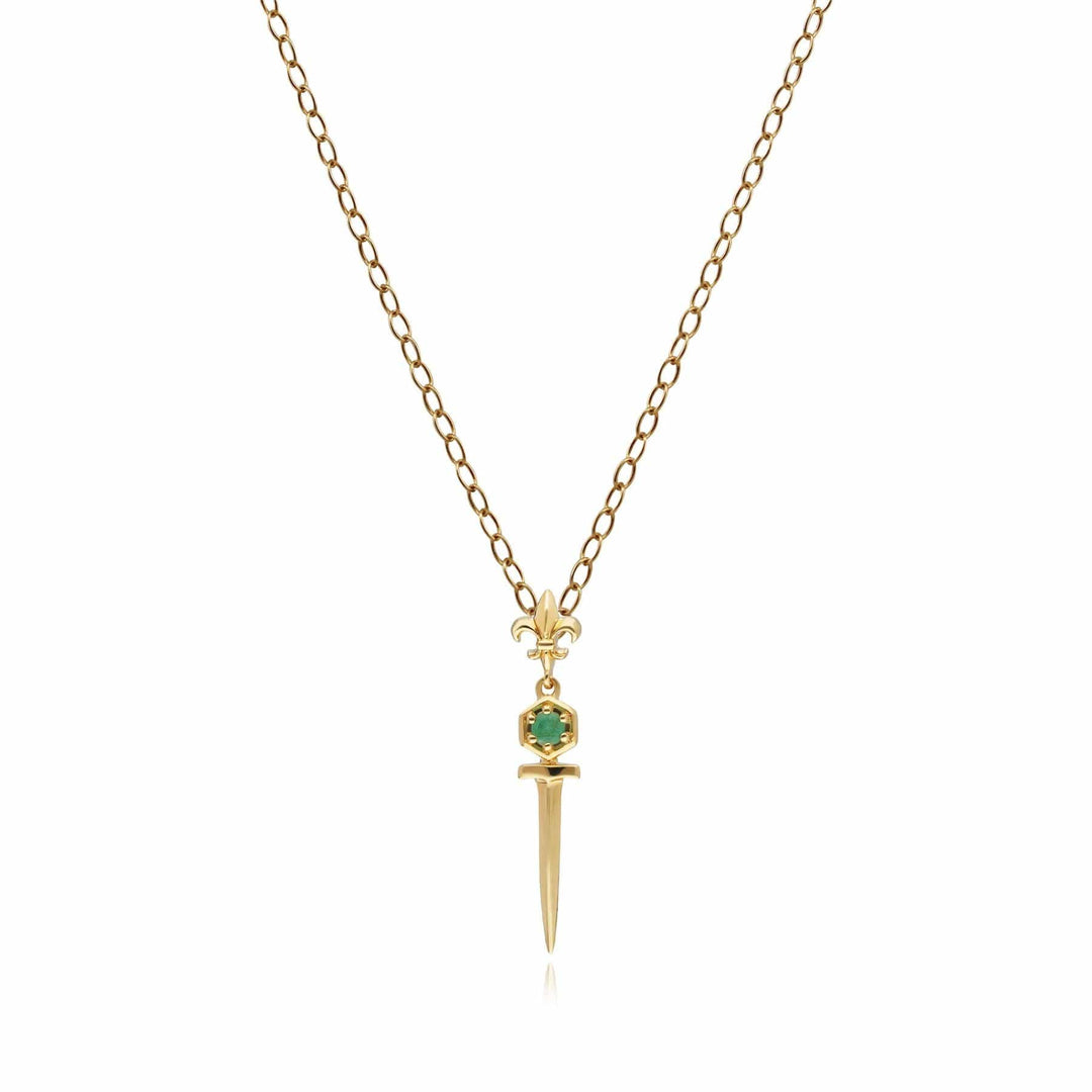 132P1767019 ECFEW™ Emerald Sword Pendant Necklace In 9ct Yellow Gold 1