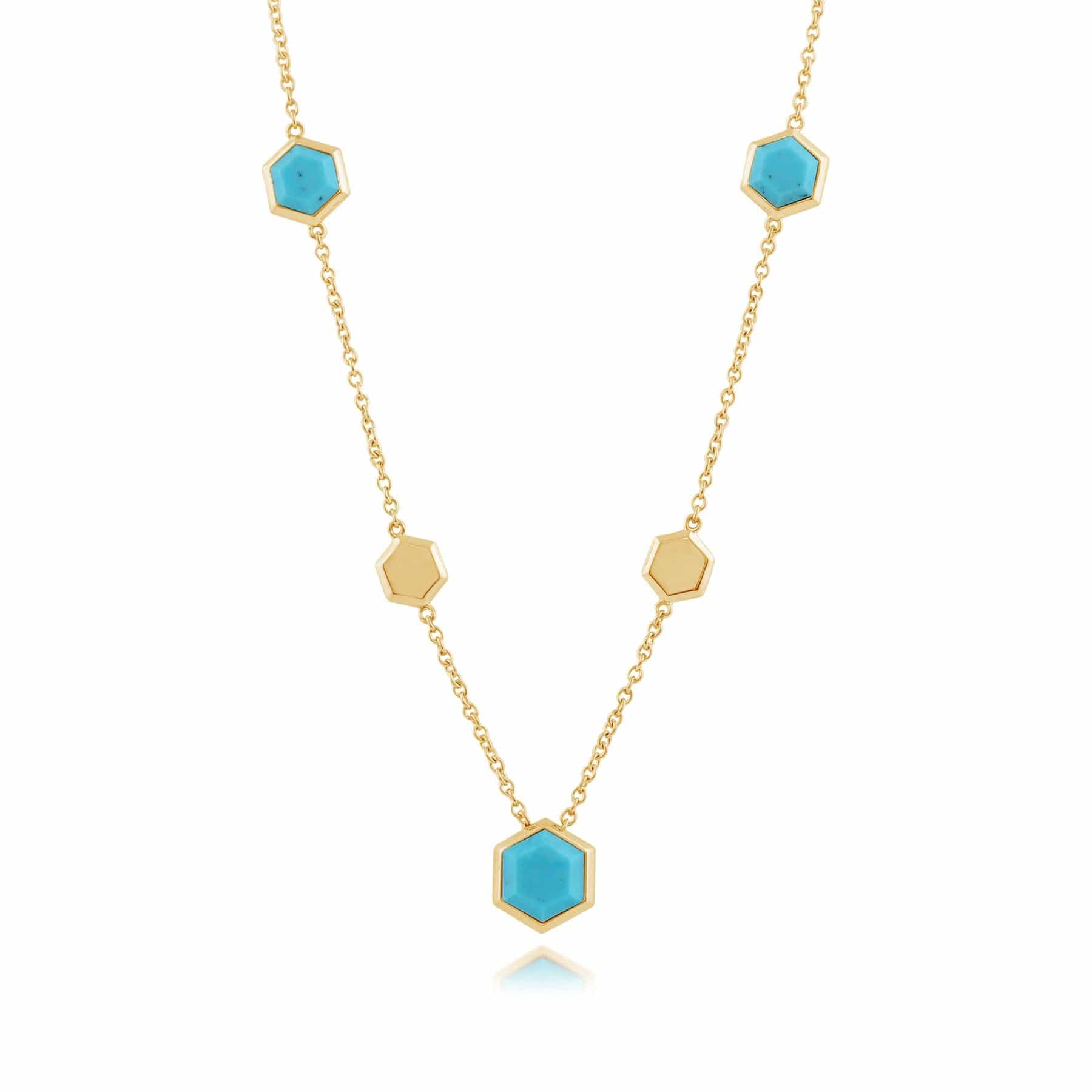 Geometric Hexagon Turquoise Necklace in Gold Plated Silver