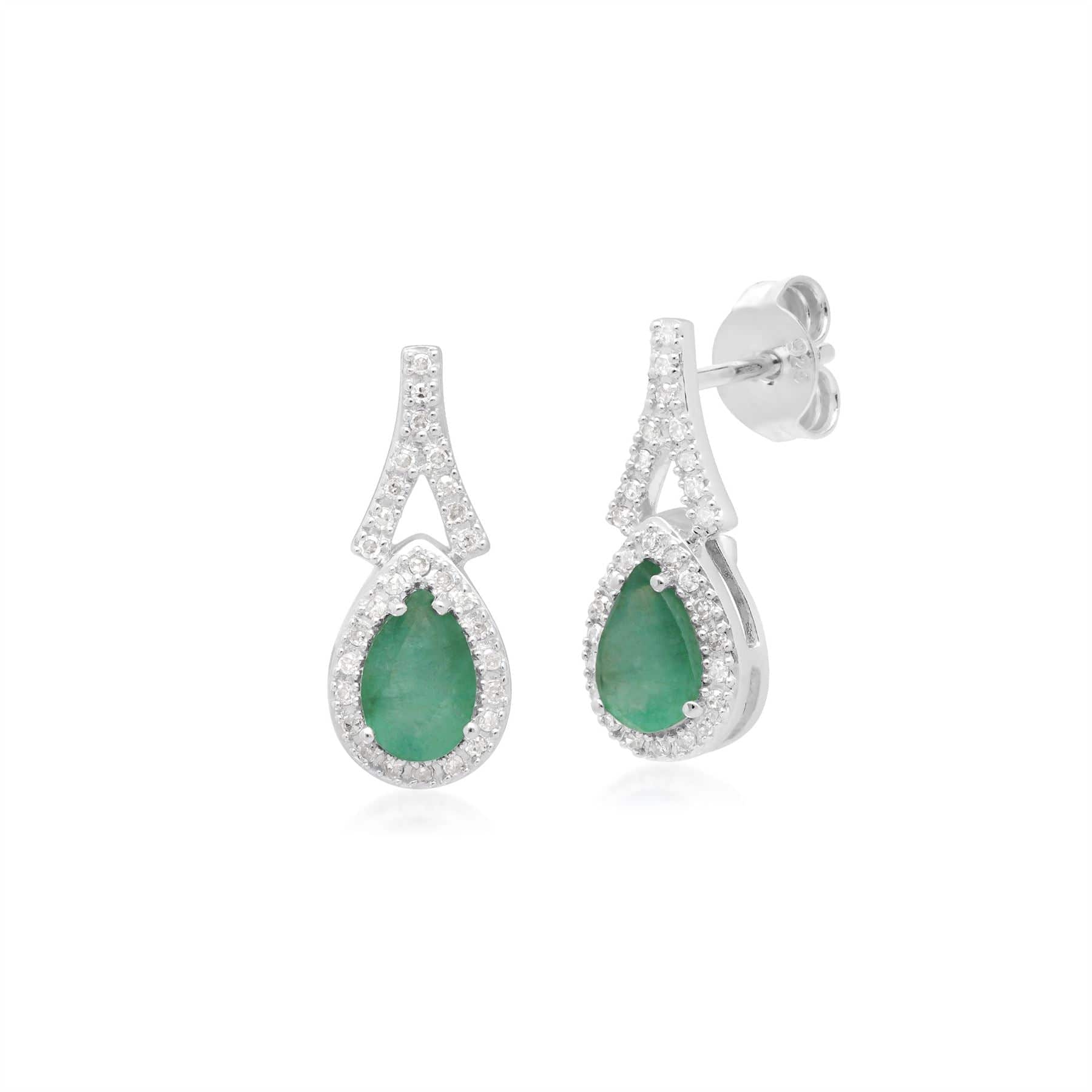 162E0134039 Teardrop Luxe Emerald & Diamond Drop Earrings in 9ct White Gold 1