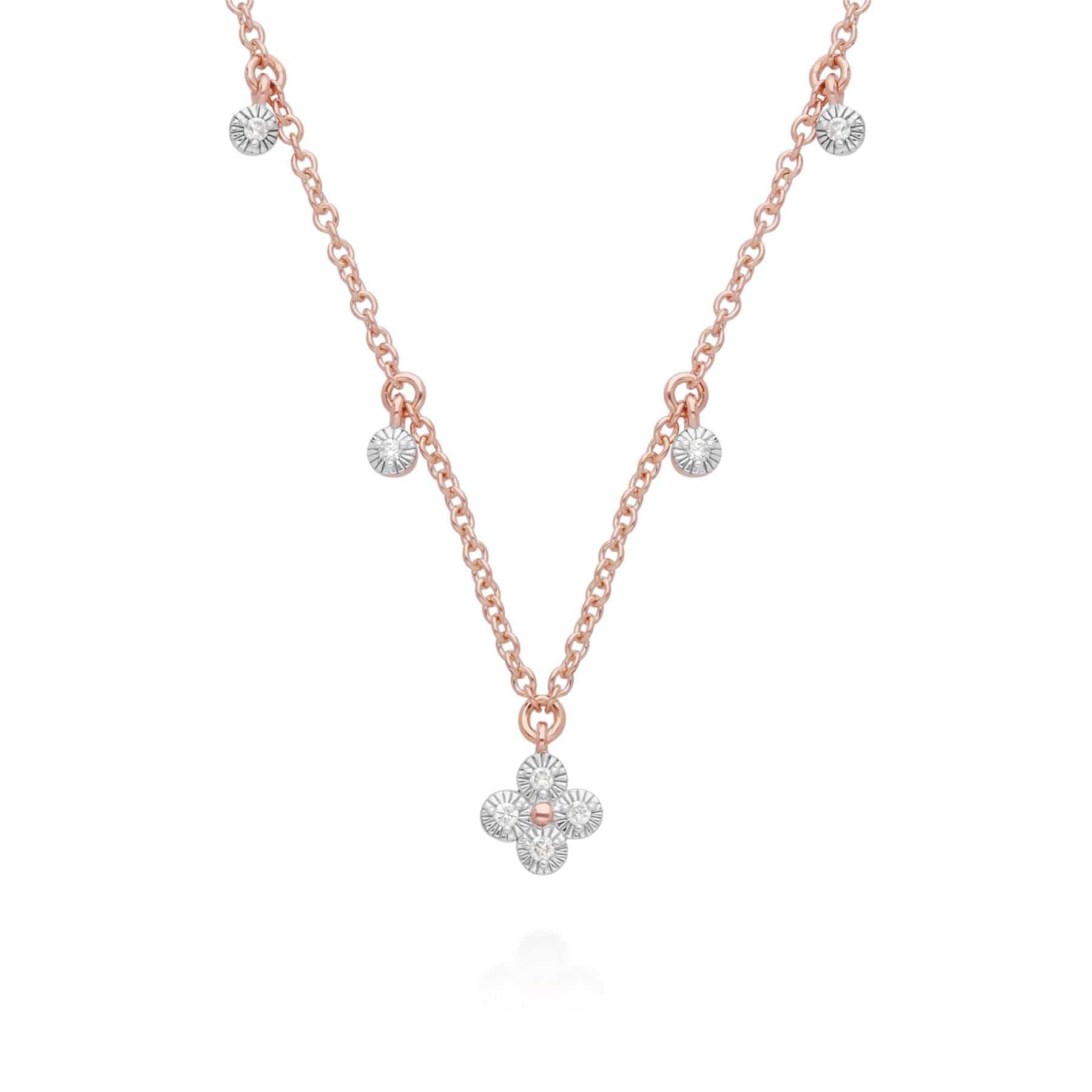 191N0233019 Diamond Flowers Choker Charm Necklace in 9ct Rose Gold 1