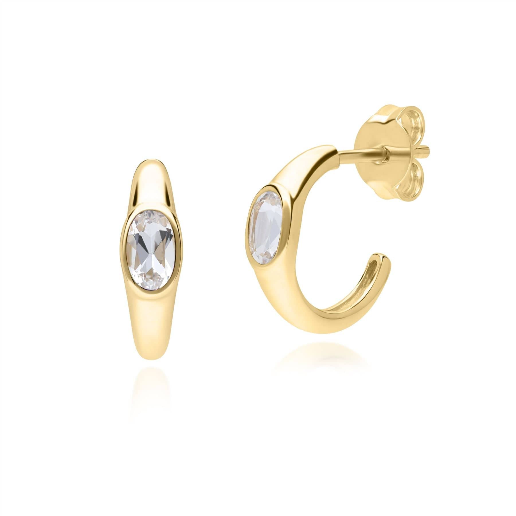 270E036701925 Modern Classic Oval White Topaz Stud Earrings in 18ct Gold Plated Silver 1