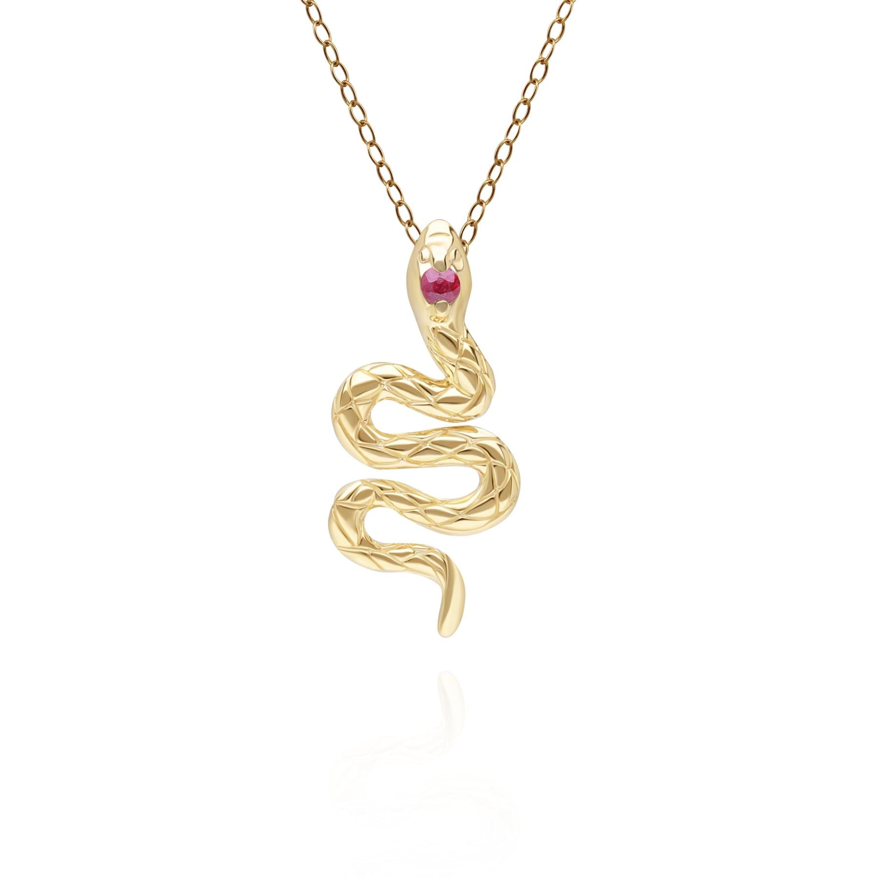 132P1845019 ECFEW™ Ruby Snake Wrap Pendant in 9ct Yellow Gold Front