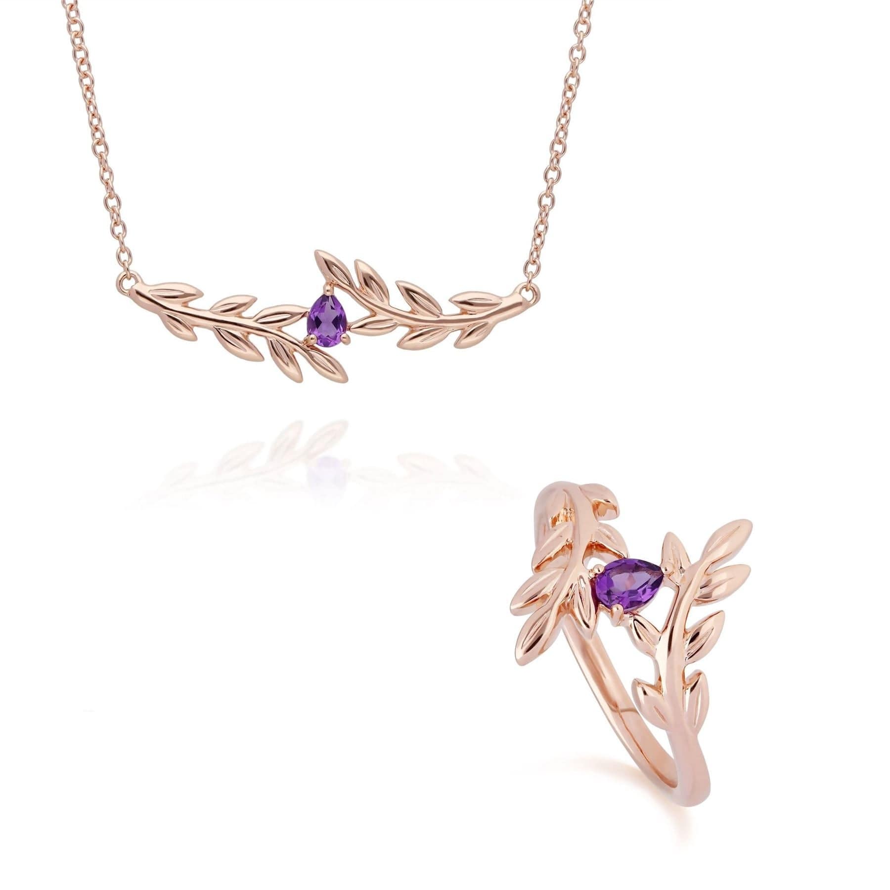 135N0364019-135R1862019 O Leaf Amethyst Necklace & Ring Set in 9ct Rose Gold 1