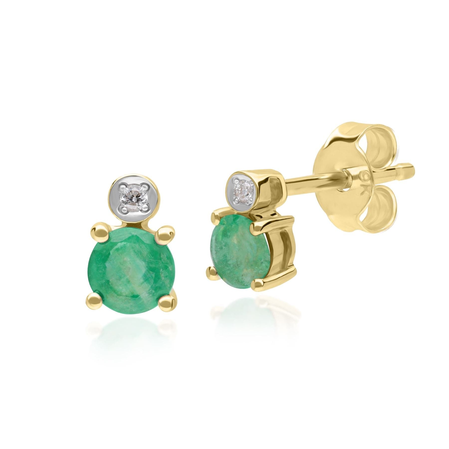 135E1816029 Micro Statement Round Emerald & Diamond Stud Earrings in 9ct Yellow Gold 1