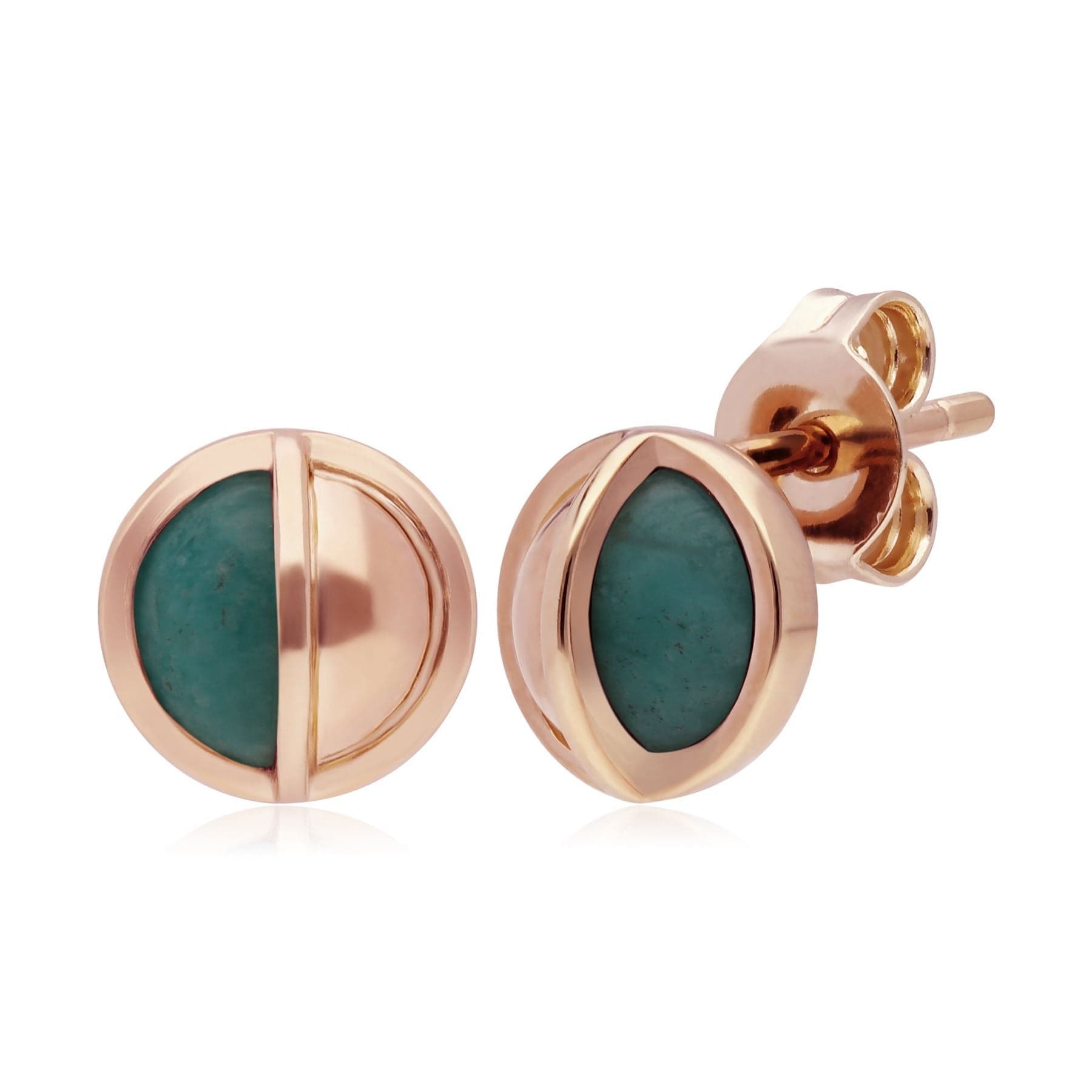 270E029201925 Micro Statement Round Amazonite Stud Earrings in Rose Plated Silver 1