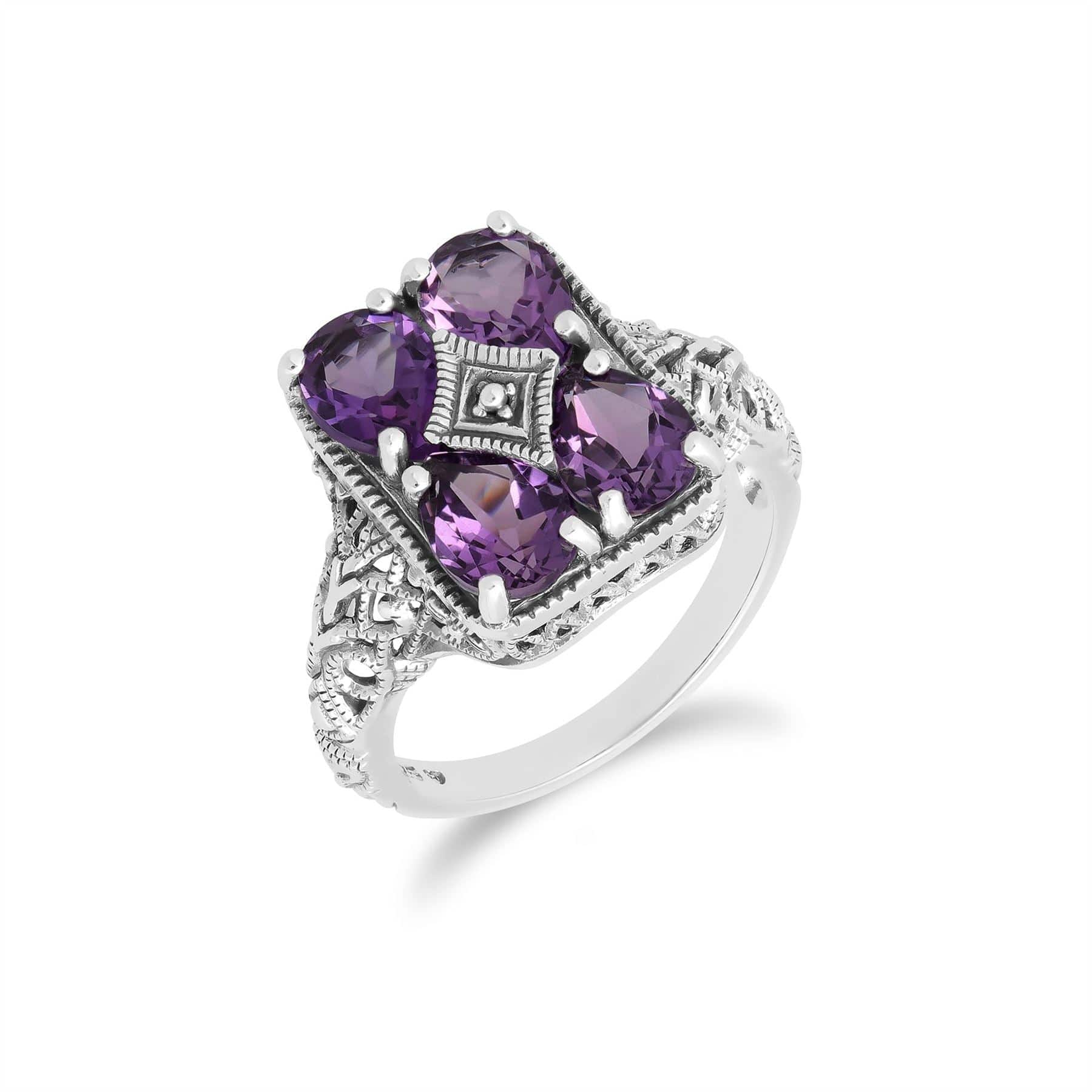 241R031002925 Art Nouveau Inspired Amethyst Statement Ring in 925 Sterling Silver 1