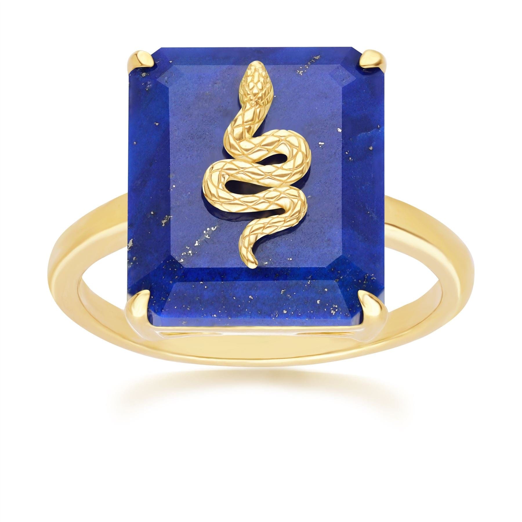 270R065403925_ Grand Deco Lapis Lazuli Snake Ring in Gold Plated Sterling Silver Front