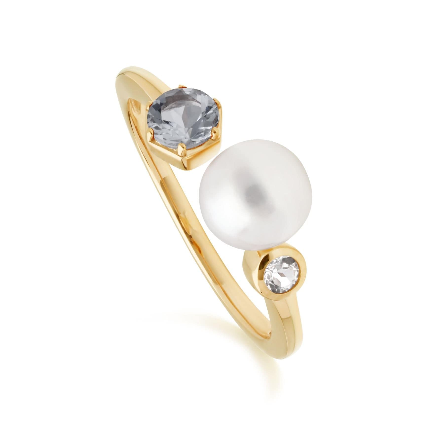 270R058605925 Modern Pearl, Aquamarine & Topaz Open Ring in Gold Plated Silver 1