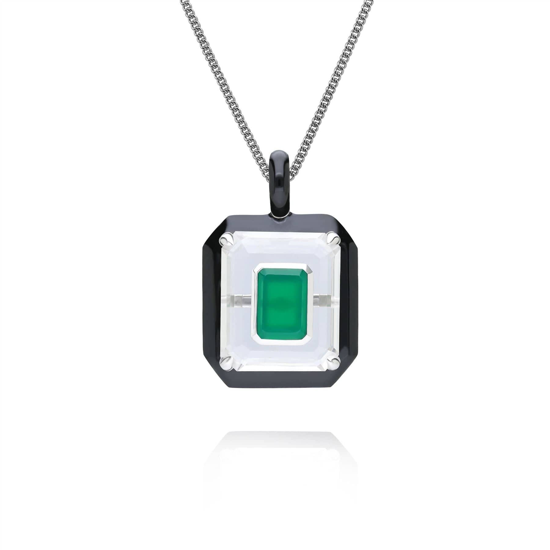 270P034801925 Grand Deco Rock Crystal, Chalcedony & Black Enamel Pendant in  Sterling Silver Front