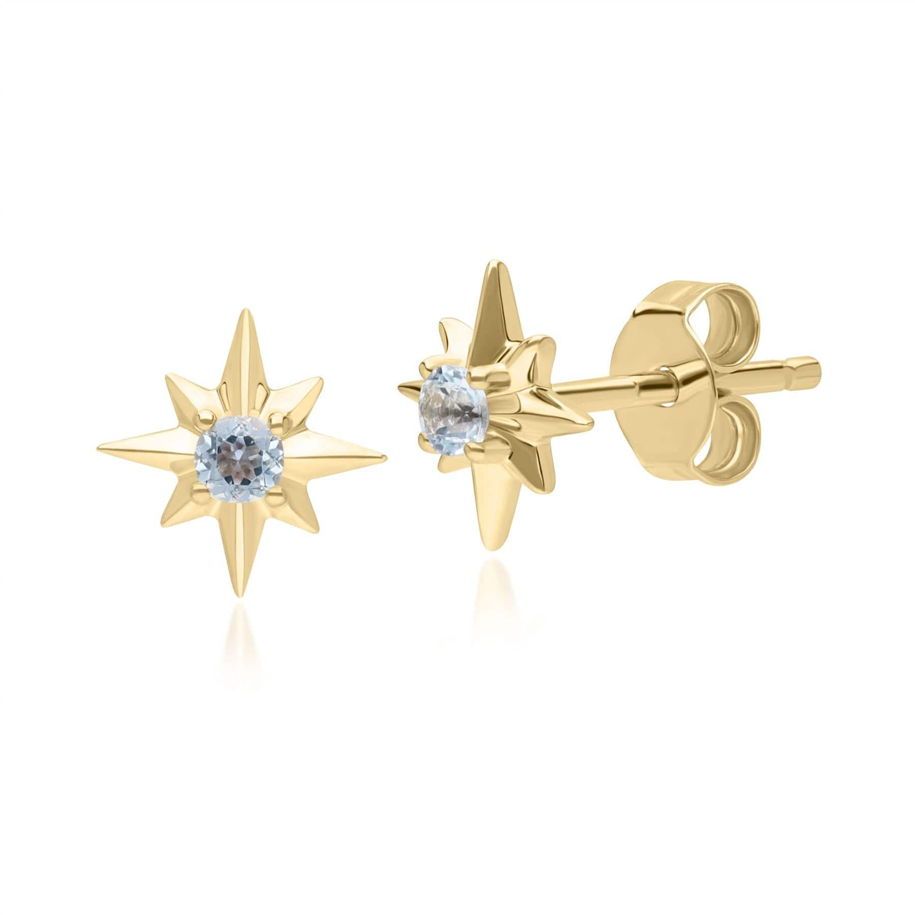 135E1821039 Night Sky Topaz Star Stud Earrings in 9ct Yellow Gold Front