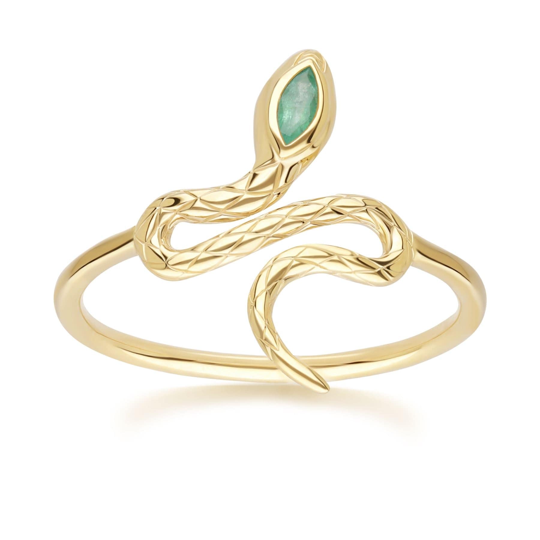 132R8457019 ECFEW™ Emerald Winding Snake Ring in 9ct Yellow Gold Front