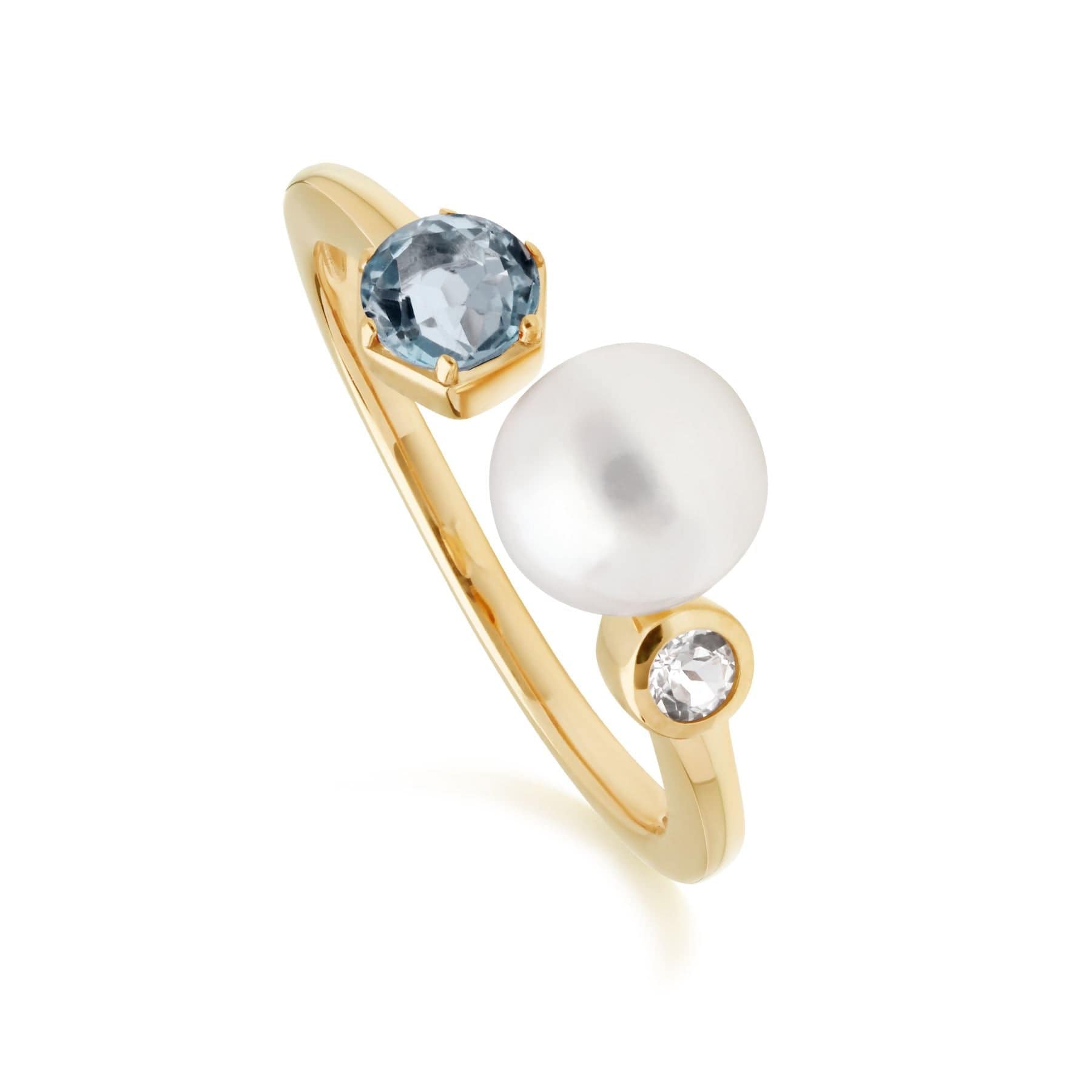 270R058610925 Modern Pearl & Topaz Open Ring in Gold Plated Silver 1