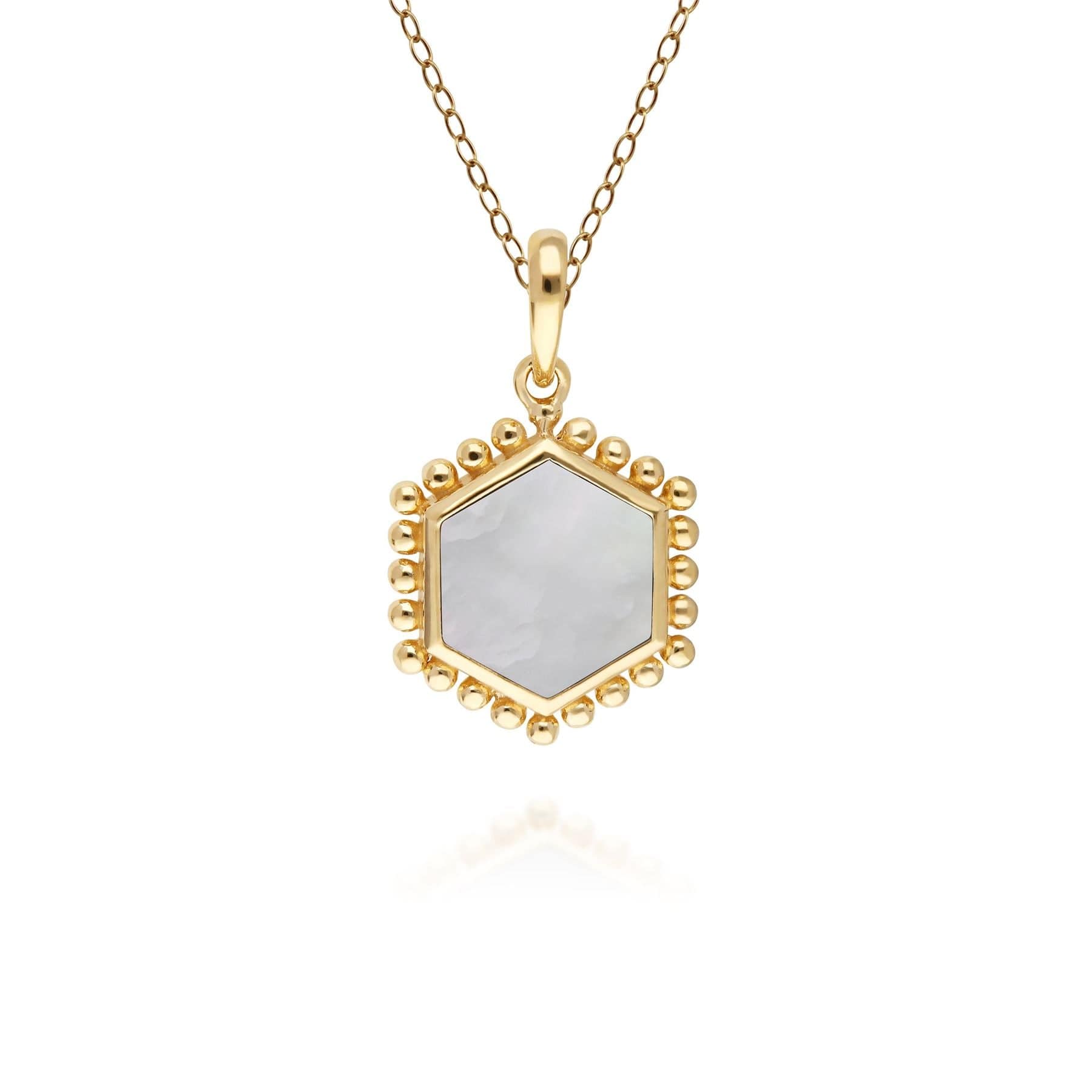 271P017504925 Mother of Pearl Flat Slice Hex Pendant in Gold Plated Sterling Silver 1