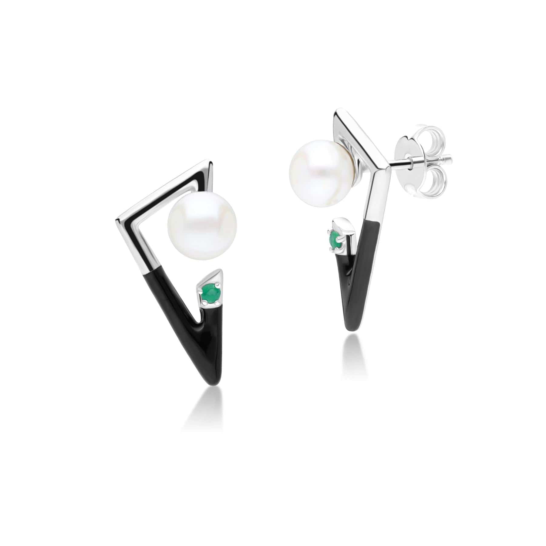 270E036601925 Grand Deco Emerald & Pearl Retro Earrings In Sterling Silver 1