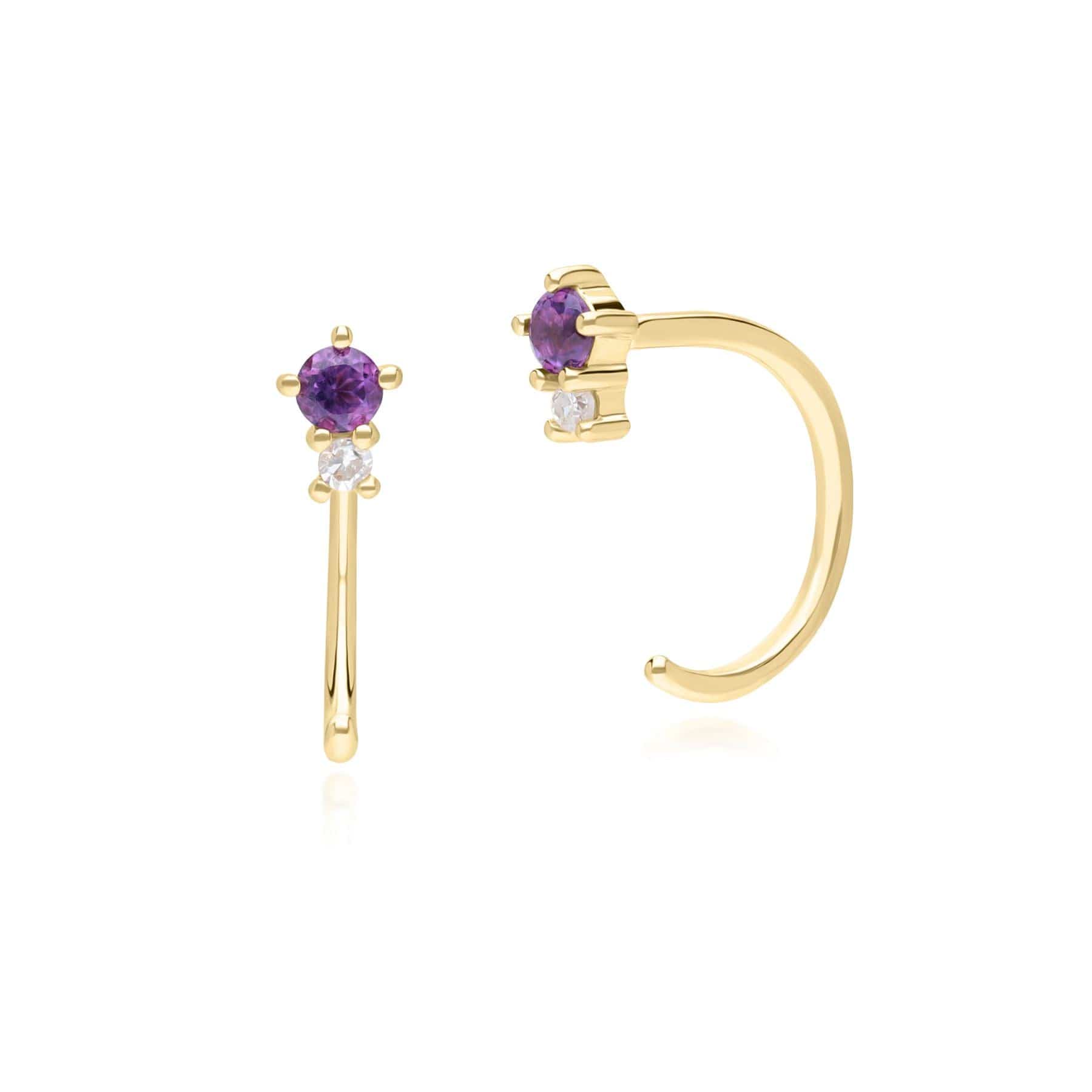 135E1823029 Modern Classic Amethyst & Diamond Pull Through Hoop Earrings in 9ct Yellow Gold Front