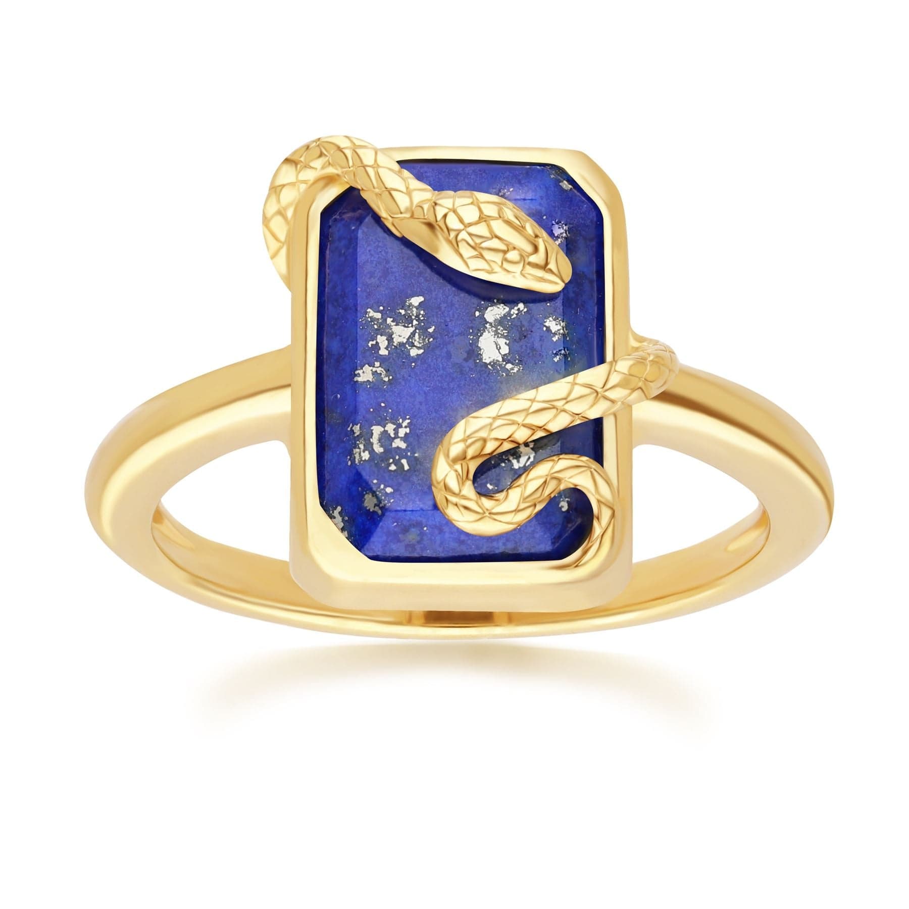 270R065302925 Grand Deco Lapis Lazuli Snake Wrap Ring in Gold Plated Sterling Silver Front
