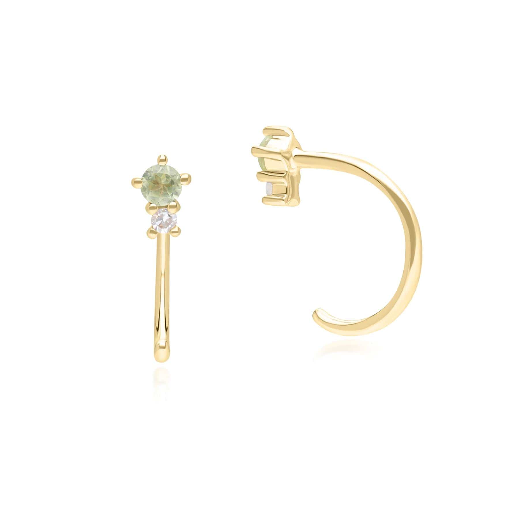 135E1823049 Modern Classic Peridot & Diamond Pull Through Hoop Earrings in 9ct Yellow Gold On Model