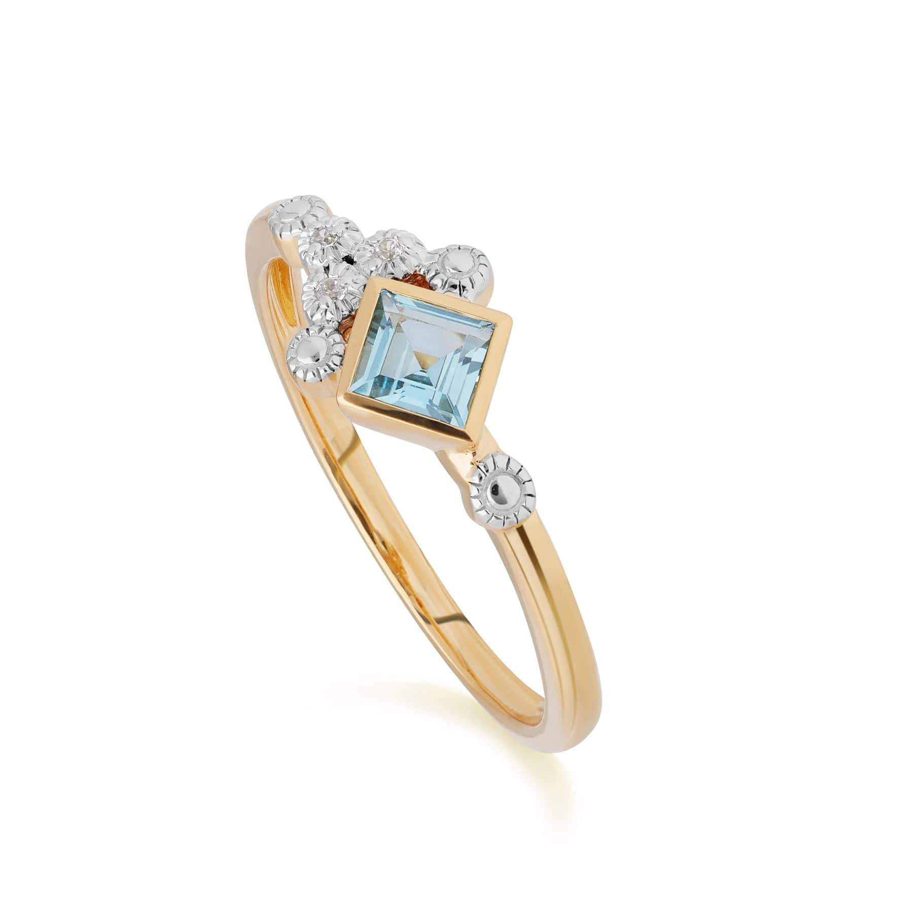 135R1865029 Modern Glam Blue Topaz & Diamond Ring in 9ct Yellow Gold 1