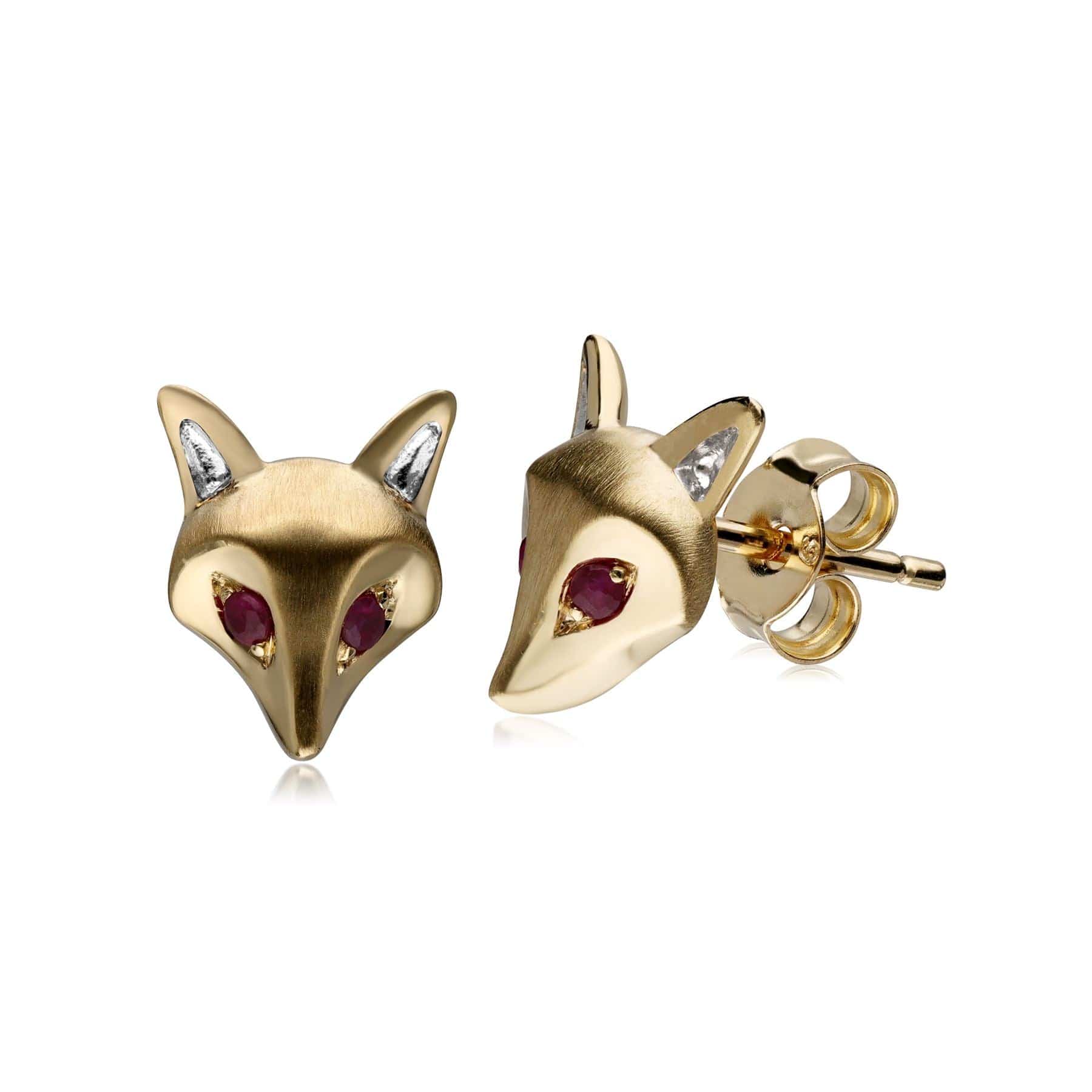 132E2701019 Gardenia Ruby Fox Earrings In 9ct Yellow Gold 1