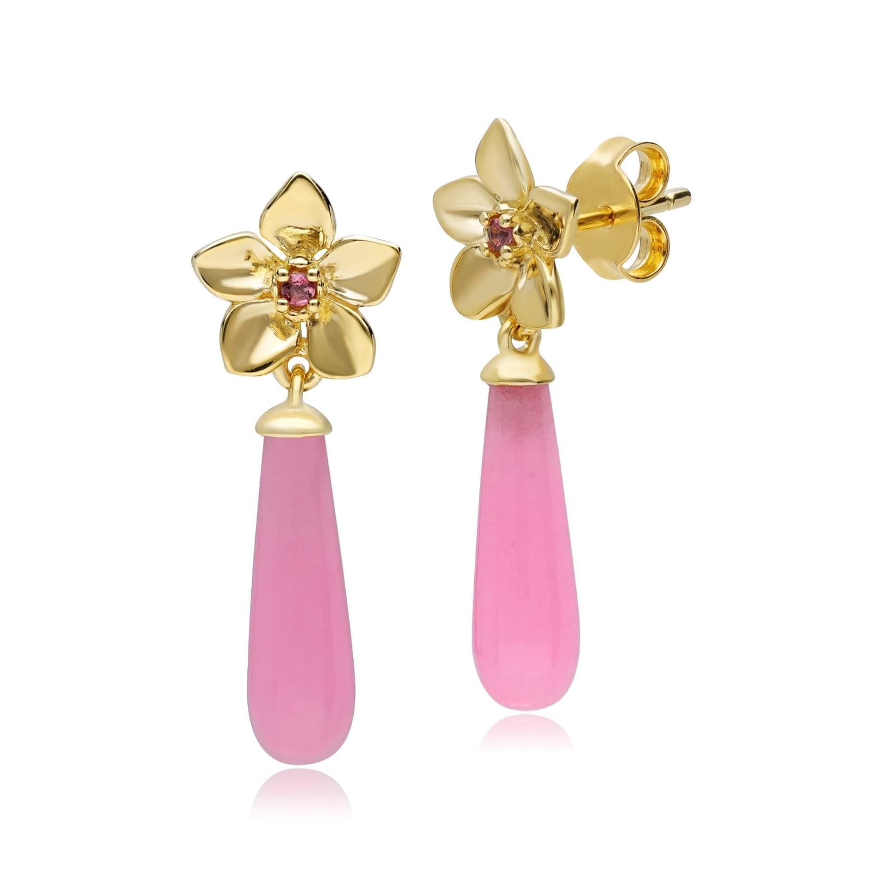 253E337501925 ECFEW™ Creator Dyed Pink Jadeite & Pink Tourmaline Floral Dangle Drop Earrings In Sterling Silver 1