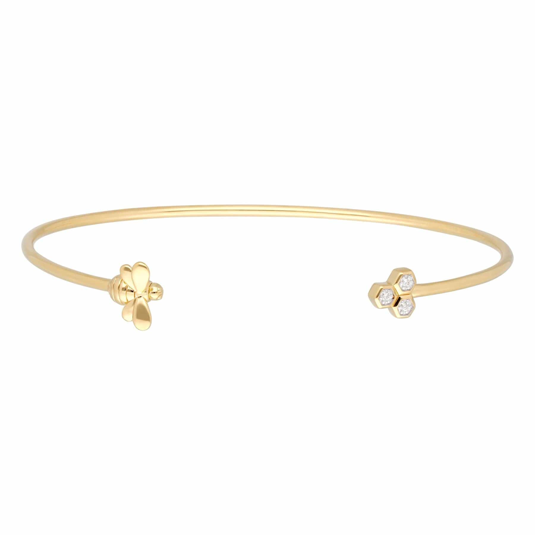 191B0049019 Honeycomb Inspired Diamond Trilogy Bee Bangle in 9ct Yellow Gold 1