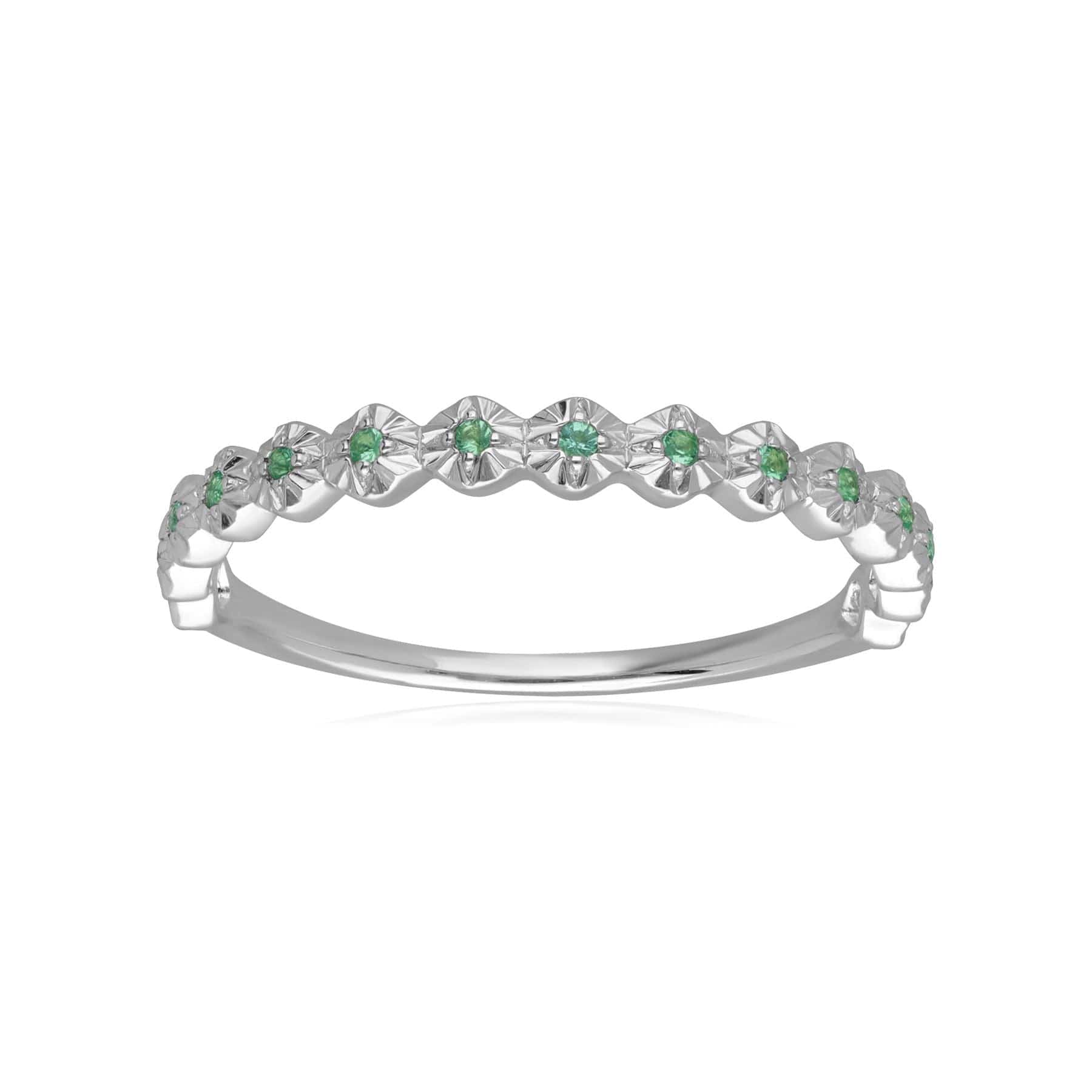 162R0405039 Half Eternity 9ct White Gold 0.045ct Emerald Band Ring 4
