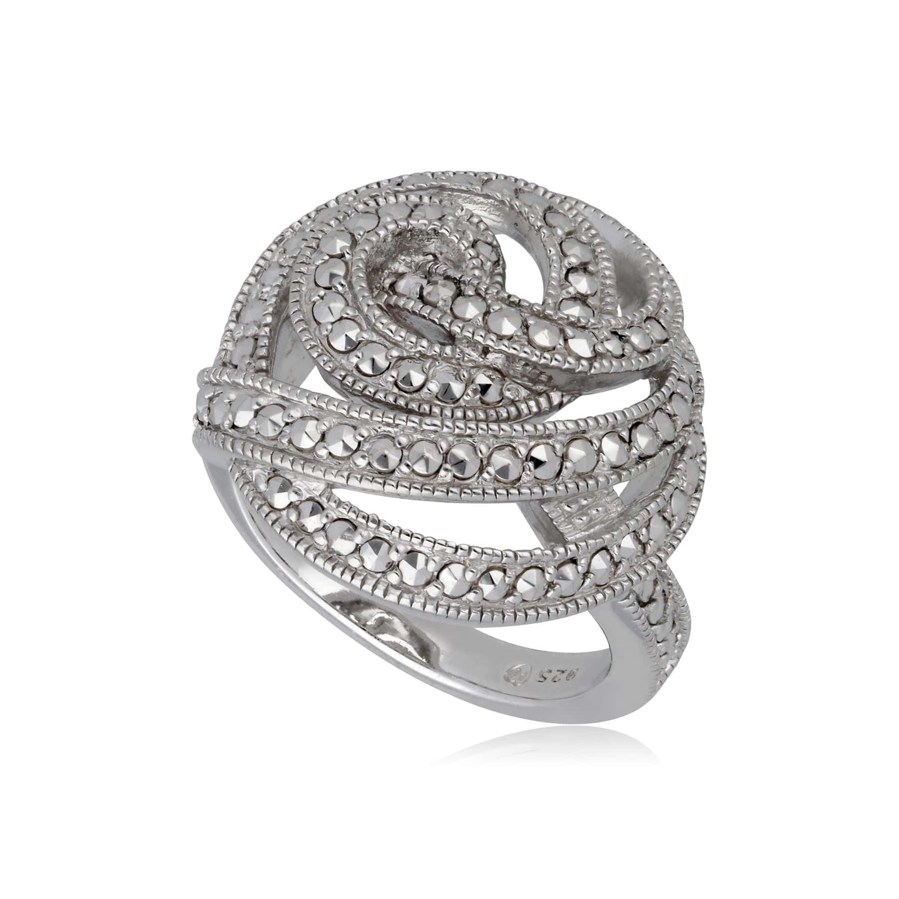 234R003601925 Marcasite Statement Spiral Cocktail Ring in Sterling Silver 1