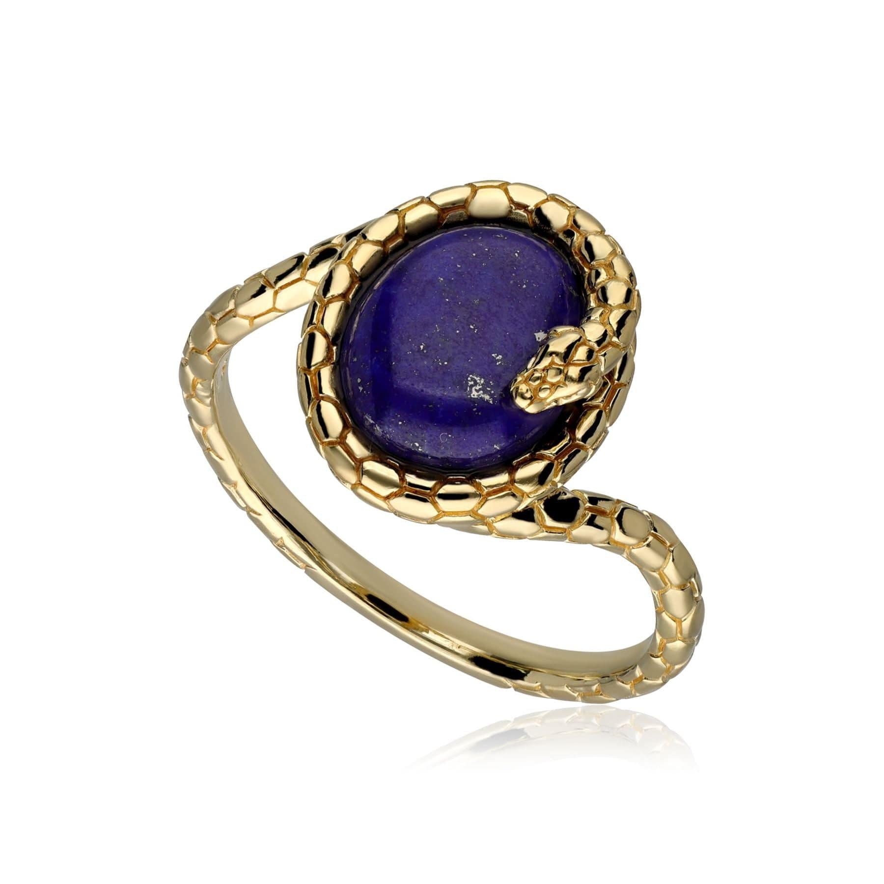 253R644803925 ECFEW™ Lapis Lazuli Winding Snake Ring In Yellow Gold Plated Silver 1