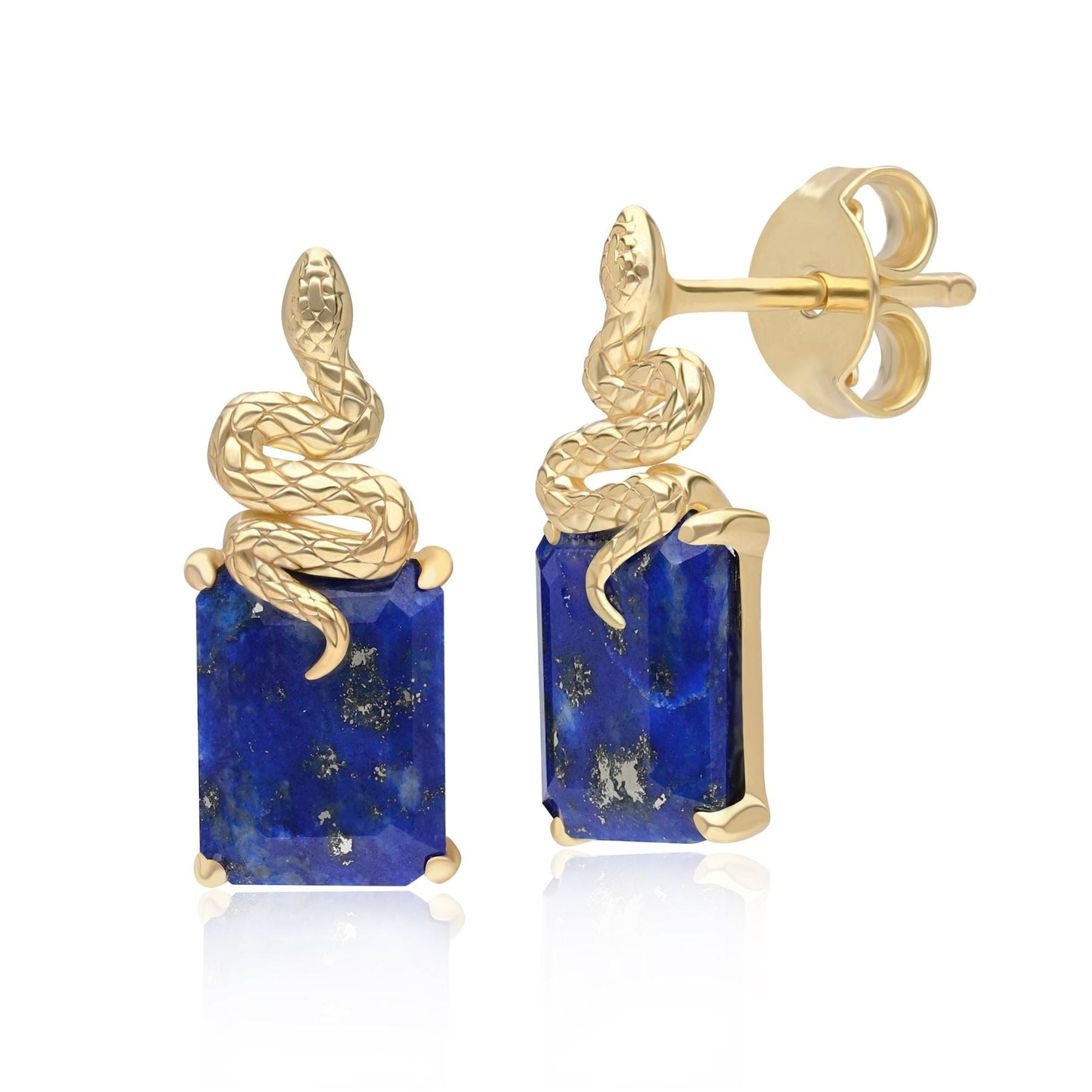 270E037102925 Grand Deco Lapis Lazuli Snake Stud Earrings in Gold Plated Sterling Silver Front