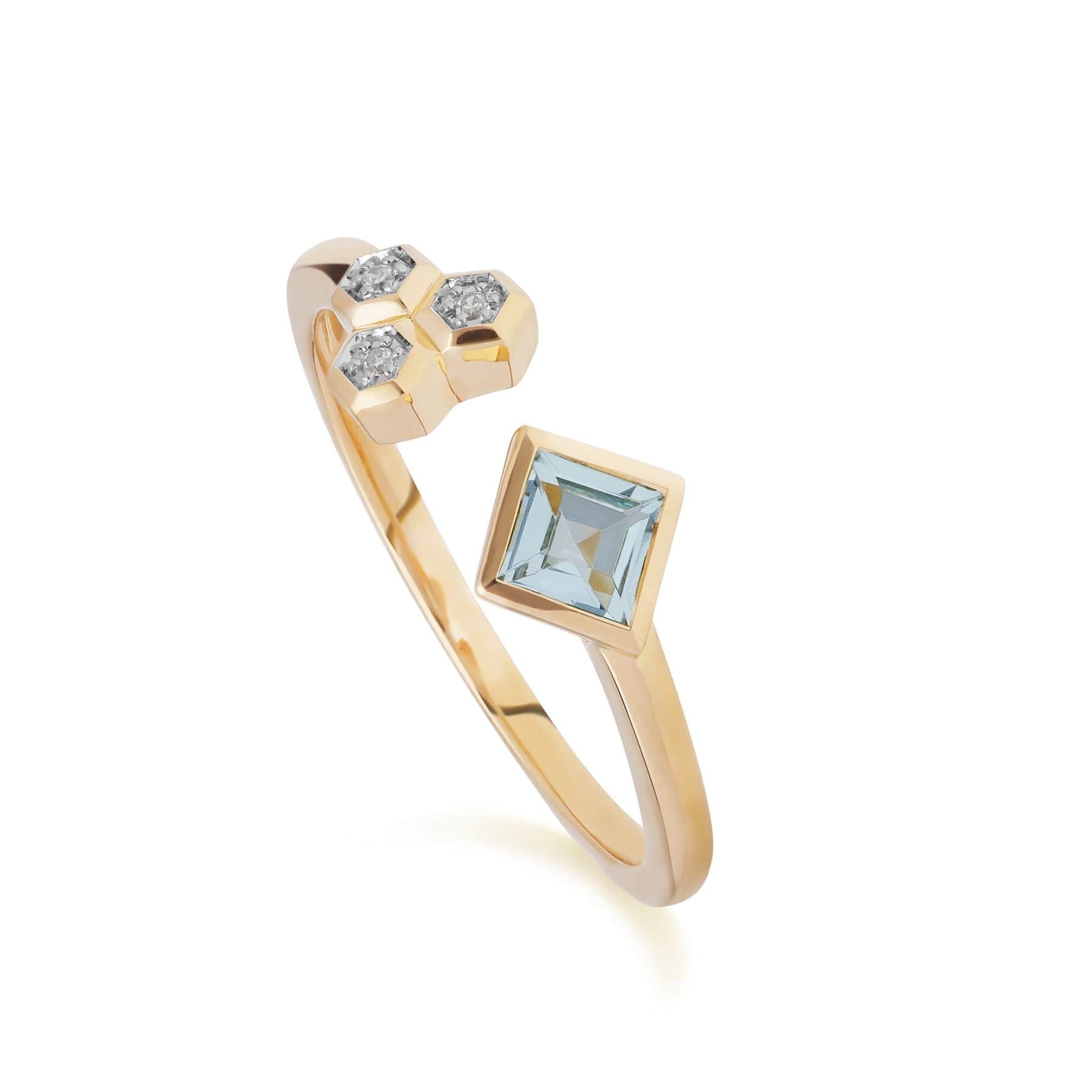 135R1864029 Contemporary Blue Topaz & Diamond Open Ring in 9ct Yellow Gold 1