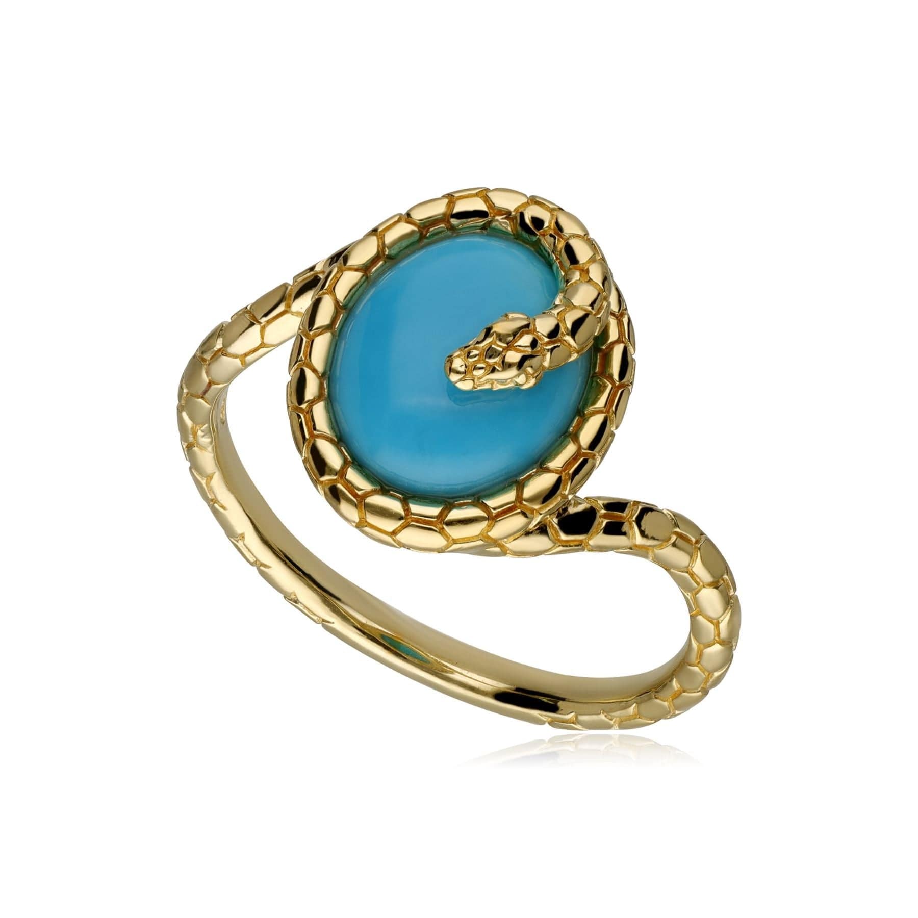 253R644804925 ECFEW™ Turquoise Winding Snake Ring In Yellow Gold Plated Silver 1