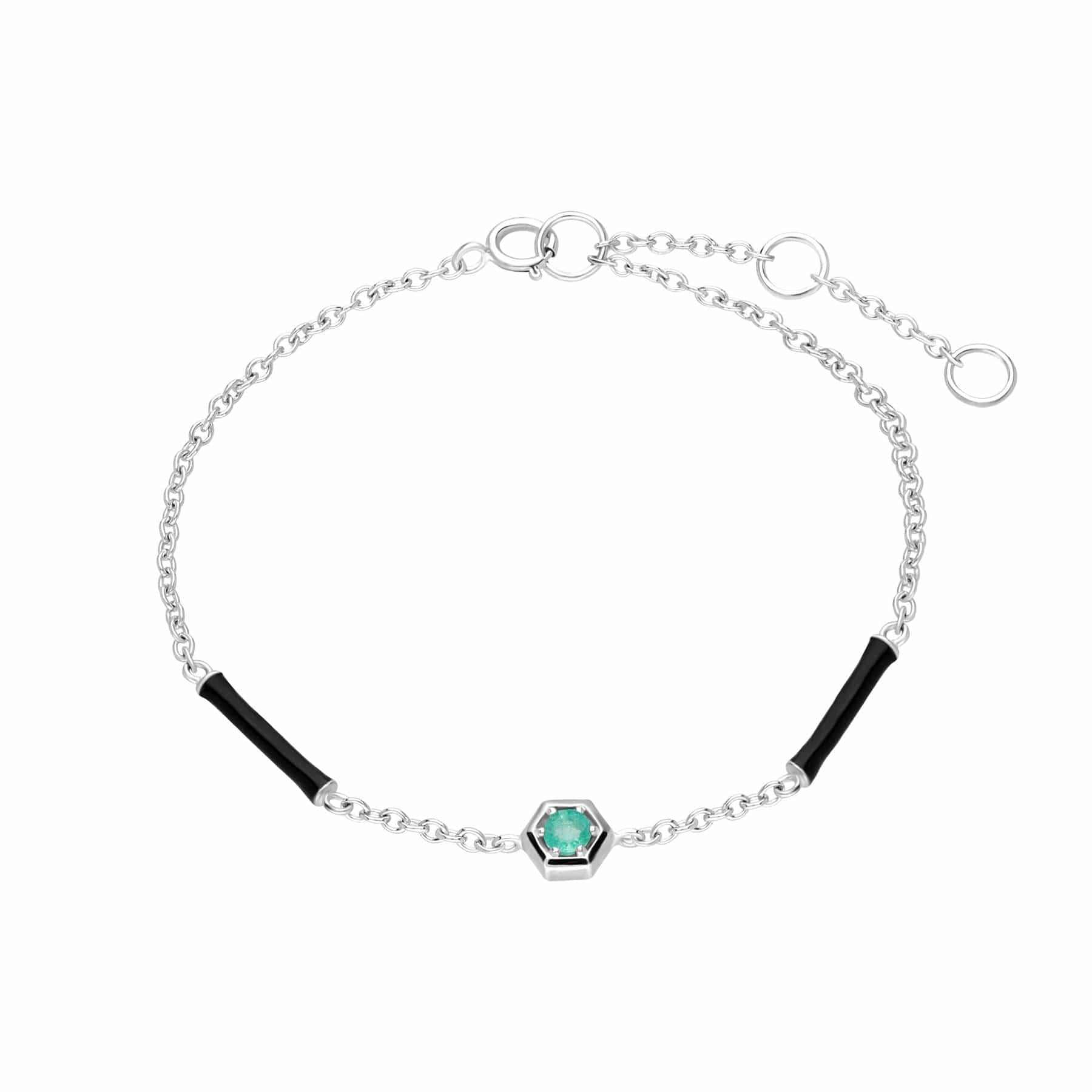 162L0029019 Grand Deco Enamel & Emerald Bracelet in 9ct White Gold 1
