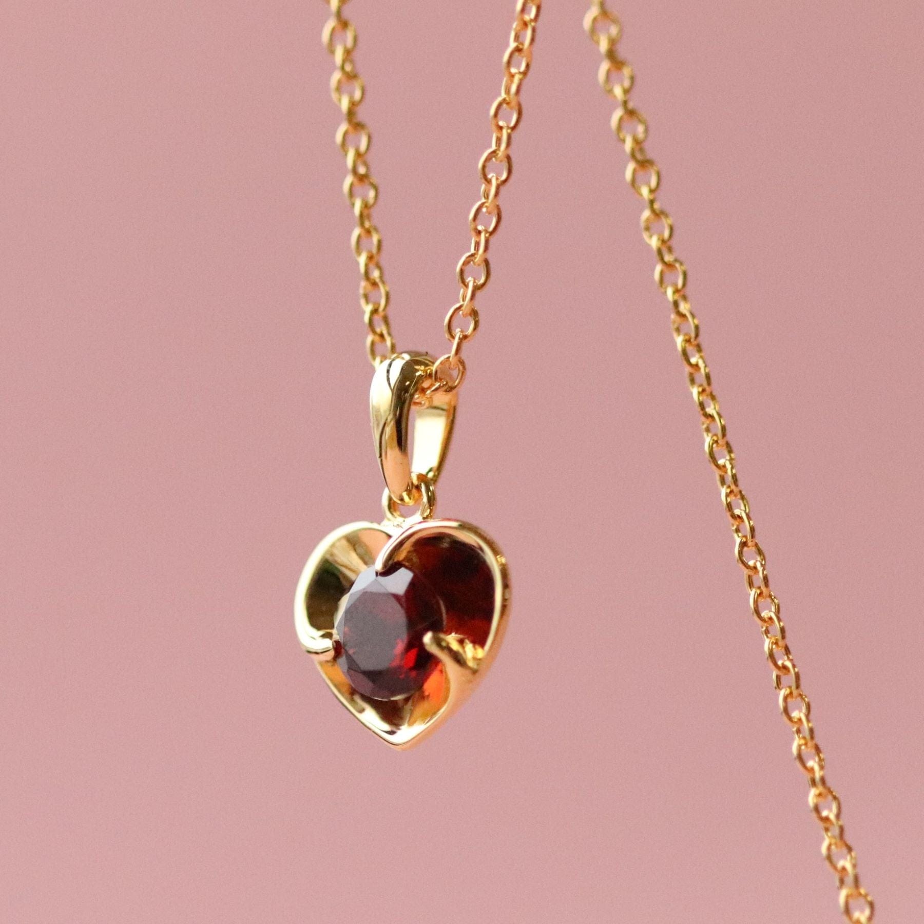 270N037401925 Garnet Heart Gold Plated Sterling Silver Necklace 2