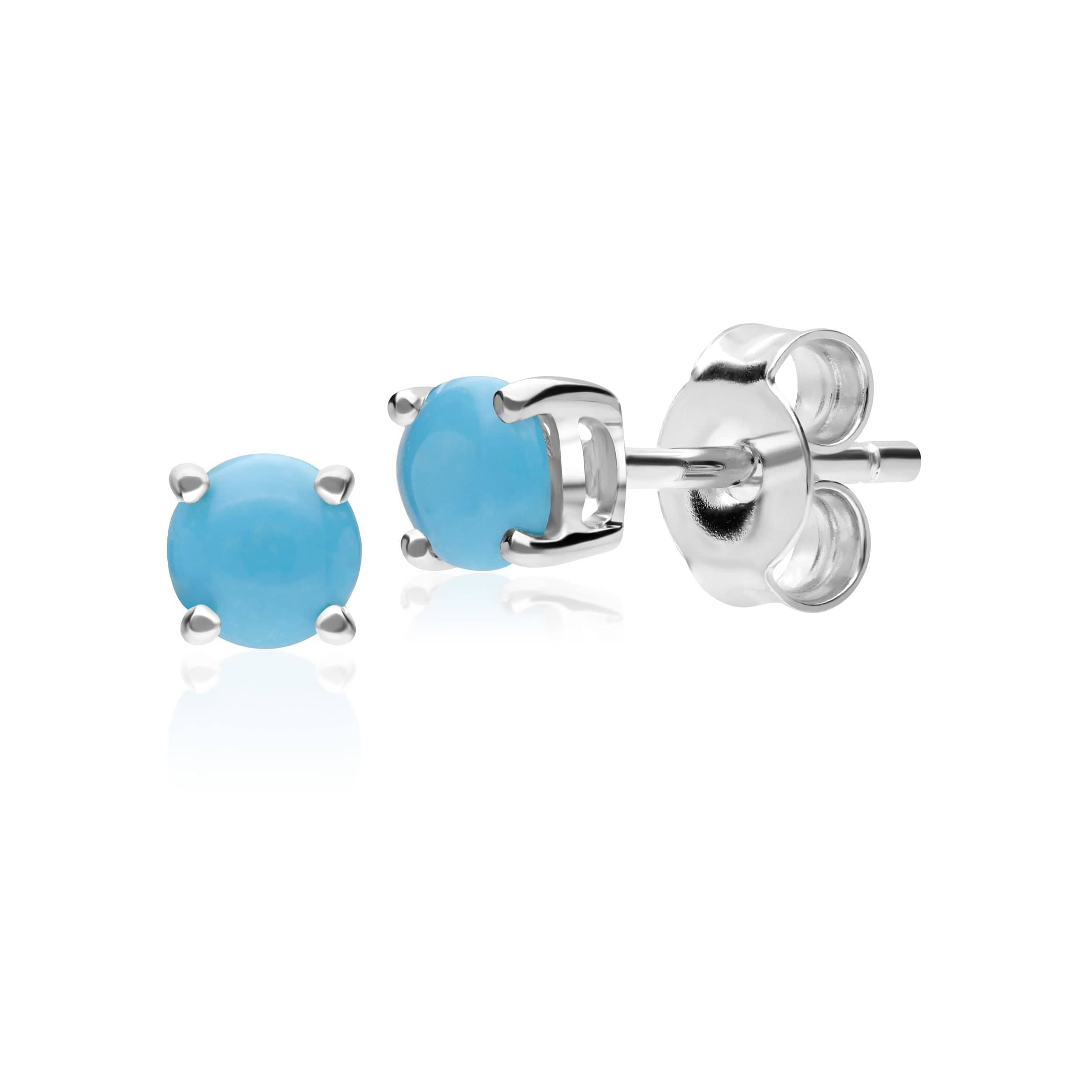 162E0071219 Classic Round Turquoise Claw Set Stud Earrings in 9ct White Gold 1